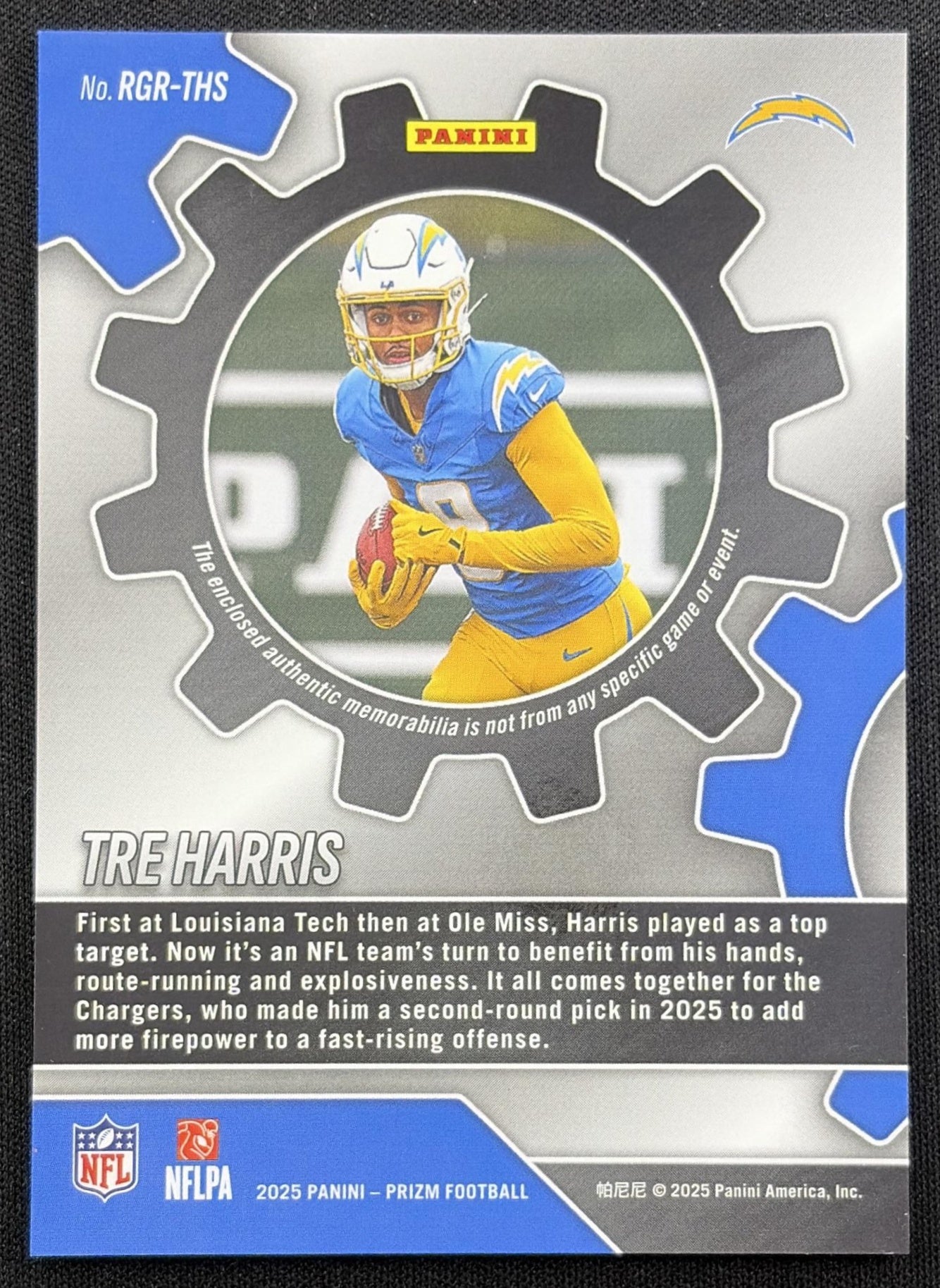 Tre Harris 2025 Panini Prizm Rookie Gear Pink Chargers