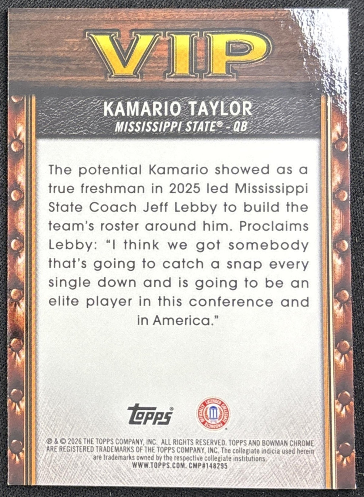 Kamario Taylor 2026 Bowman Very Important Prospects Bulldogs