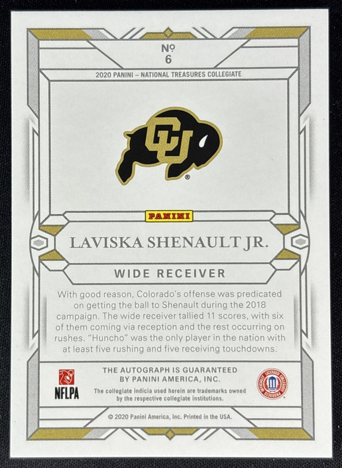 Laviska Shenault Jr. 2020 National Treasures Collegiate Notable Nicknames /25 Buffaloes back