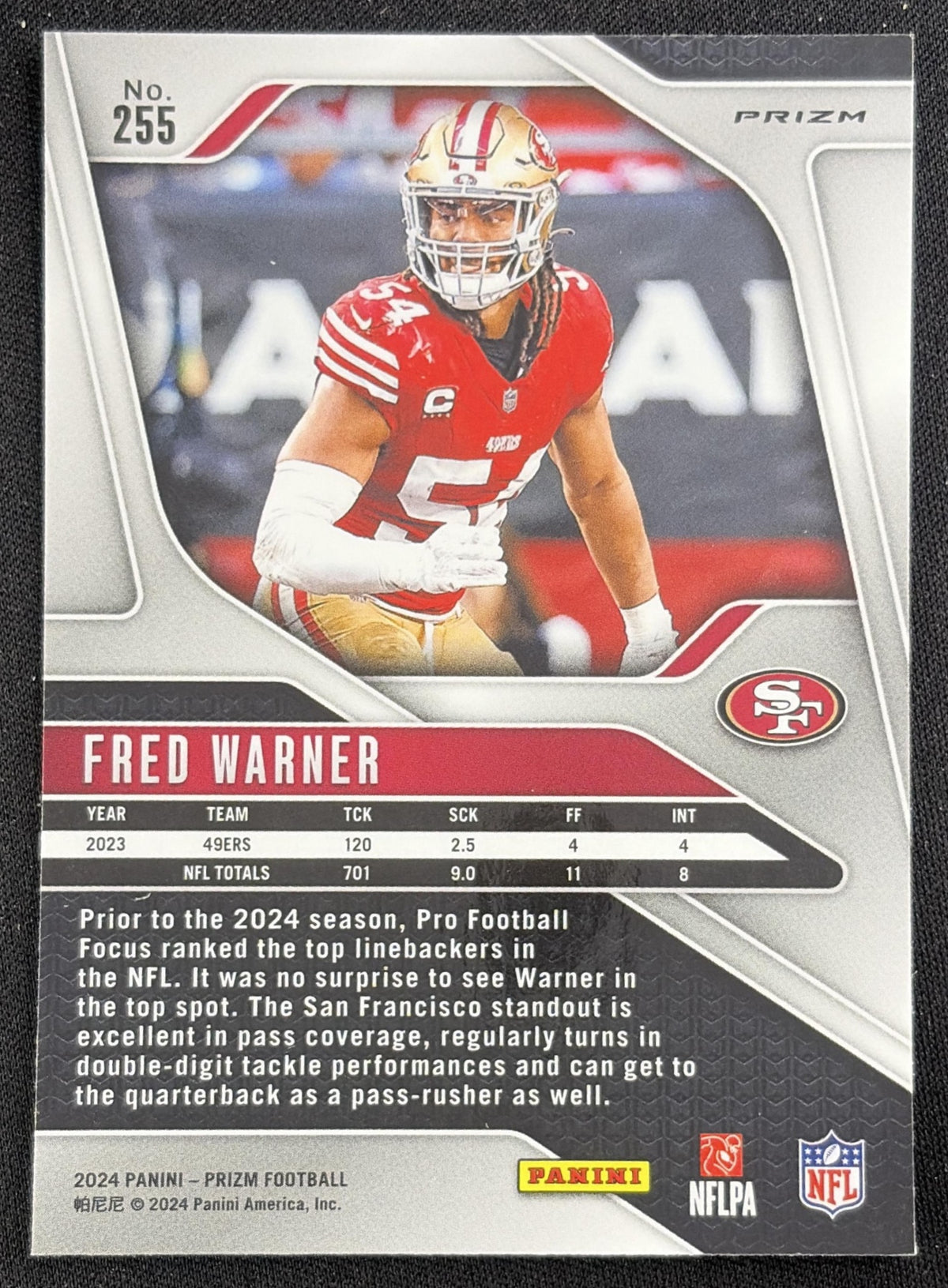 Fred Warner 2024 Panini Prizm Silver 49ers Sports Trading Card