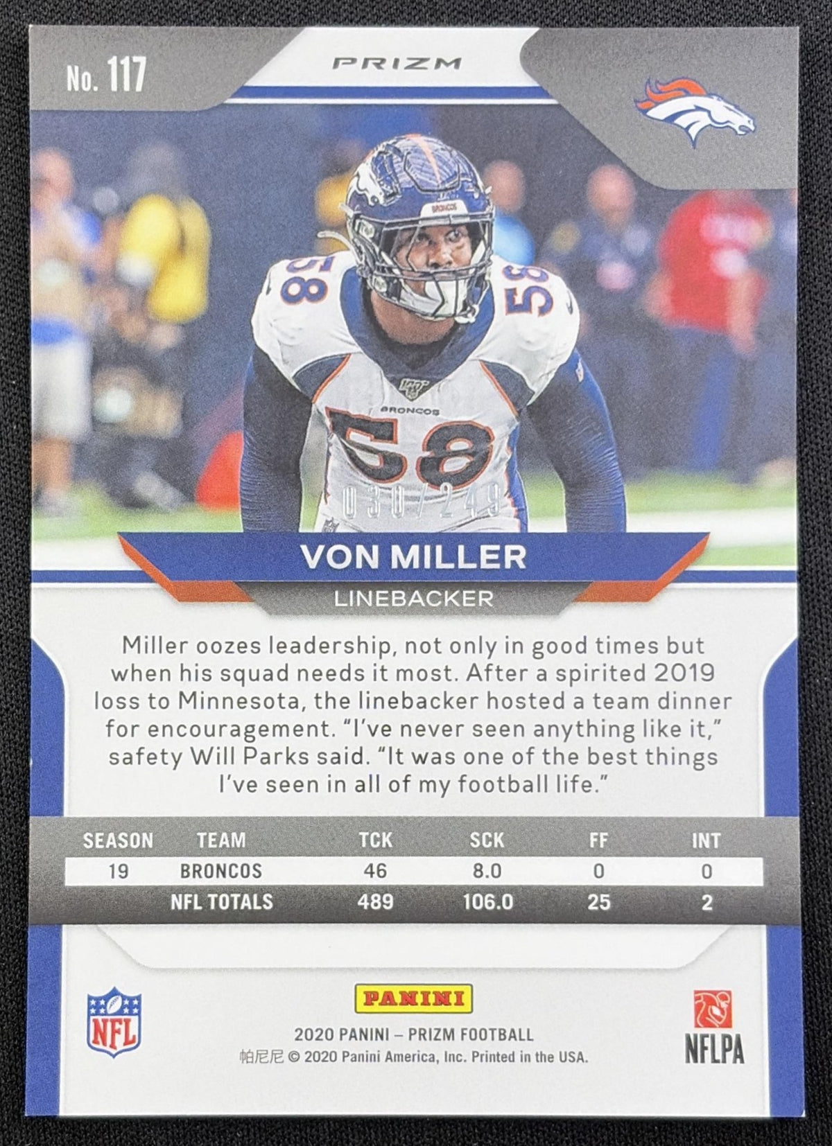 Von Miller 2020 Panini Prizm Orange /249 Broncos