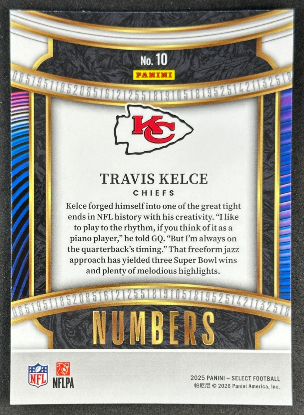 Travis Kelce 2025 Select Numbers Chiefs Sports Trading Cards