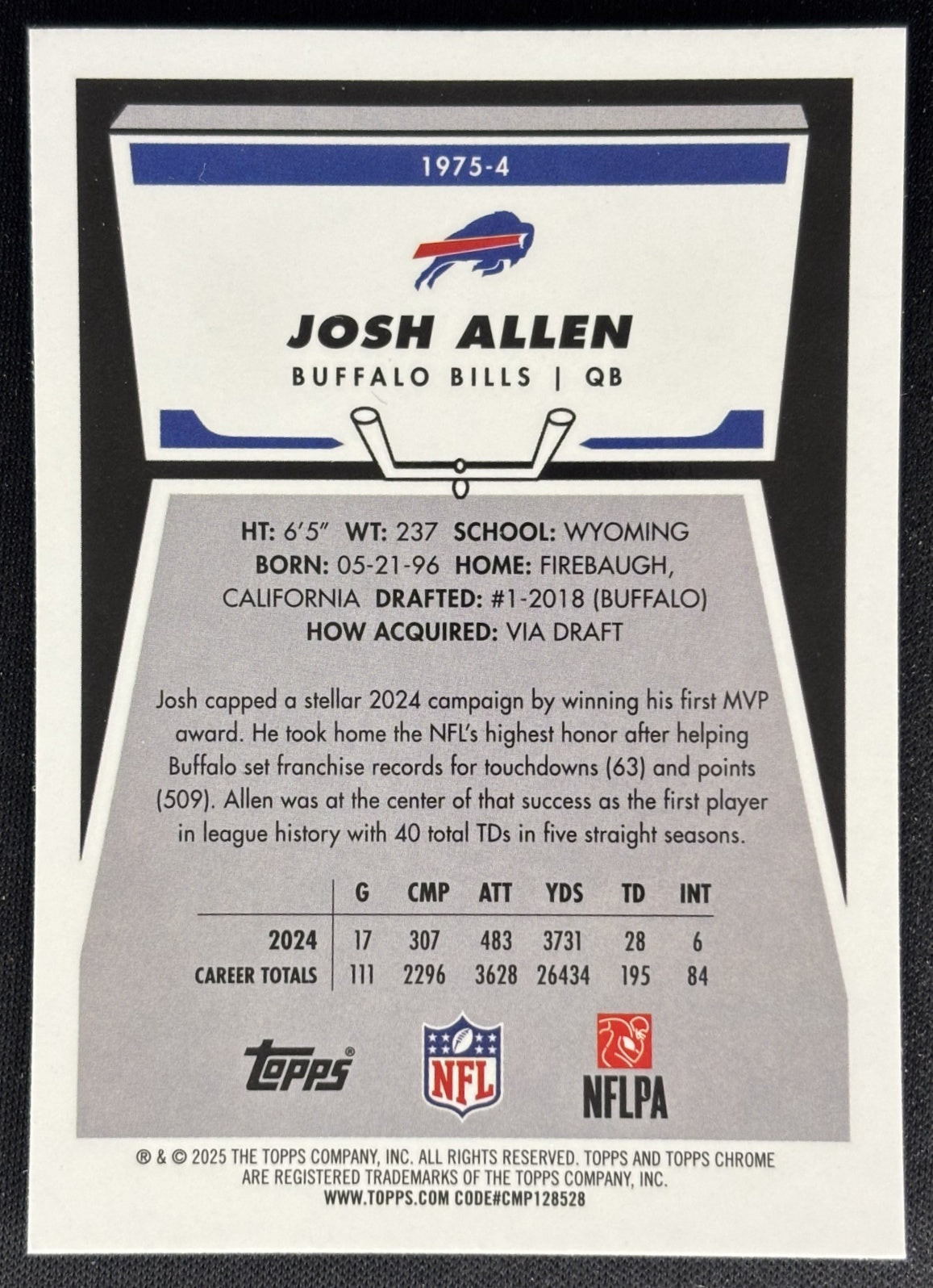 Josh Allen 2025 Topps Chrome 1975 Bills Sports Trading Cards