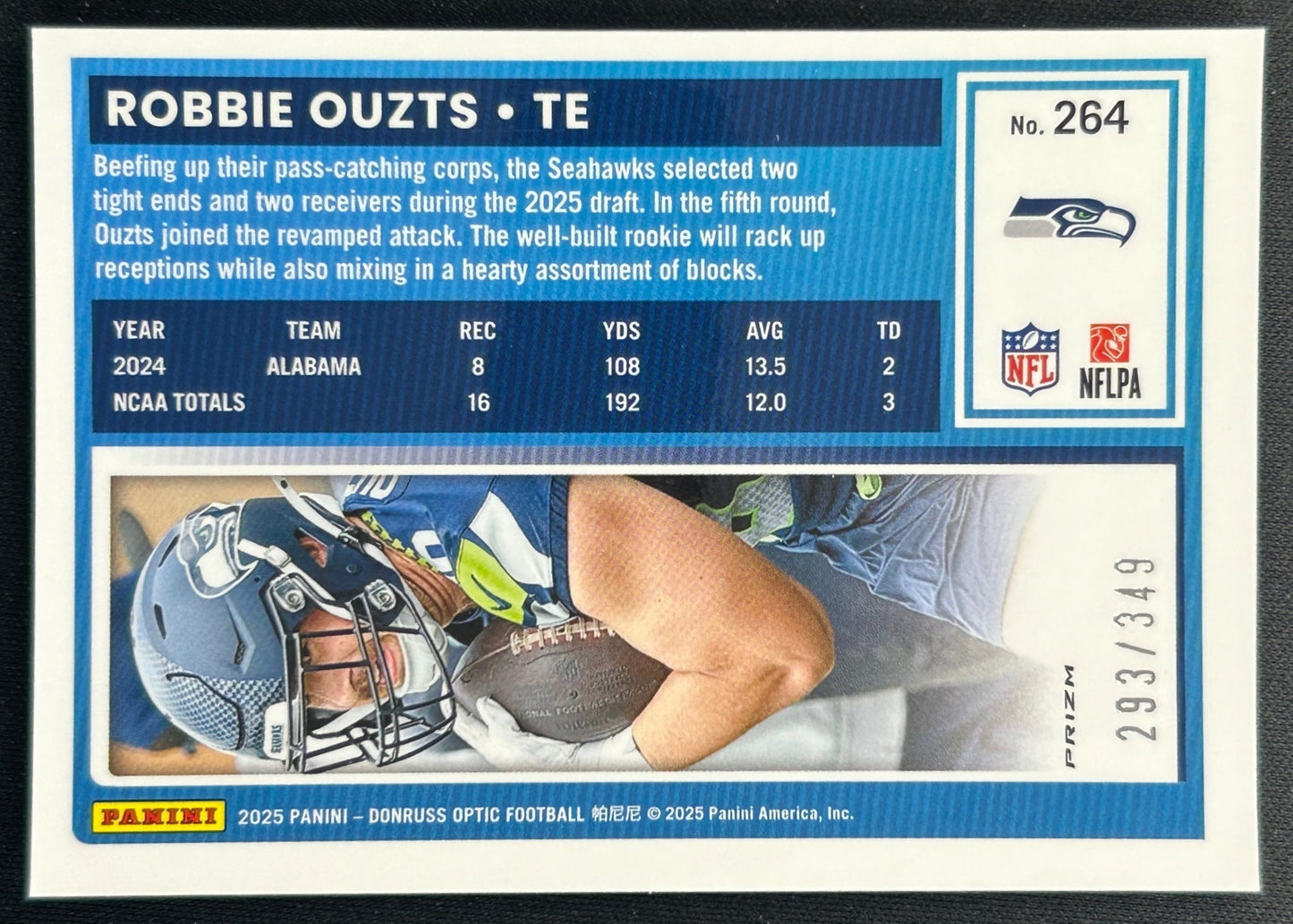Robbie Ouzts 2025 Donruss Optic Rated Rookie Aqua Prizm /349 Seahawks - Back