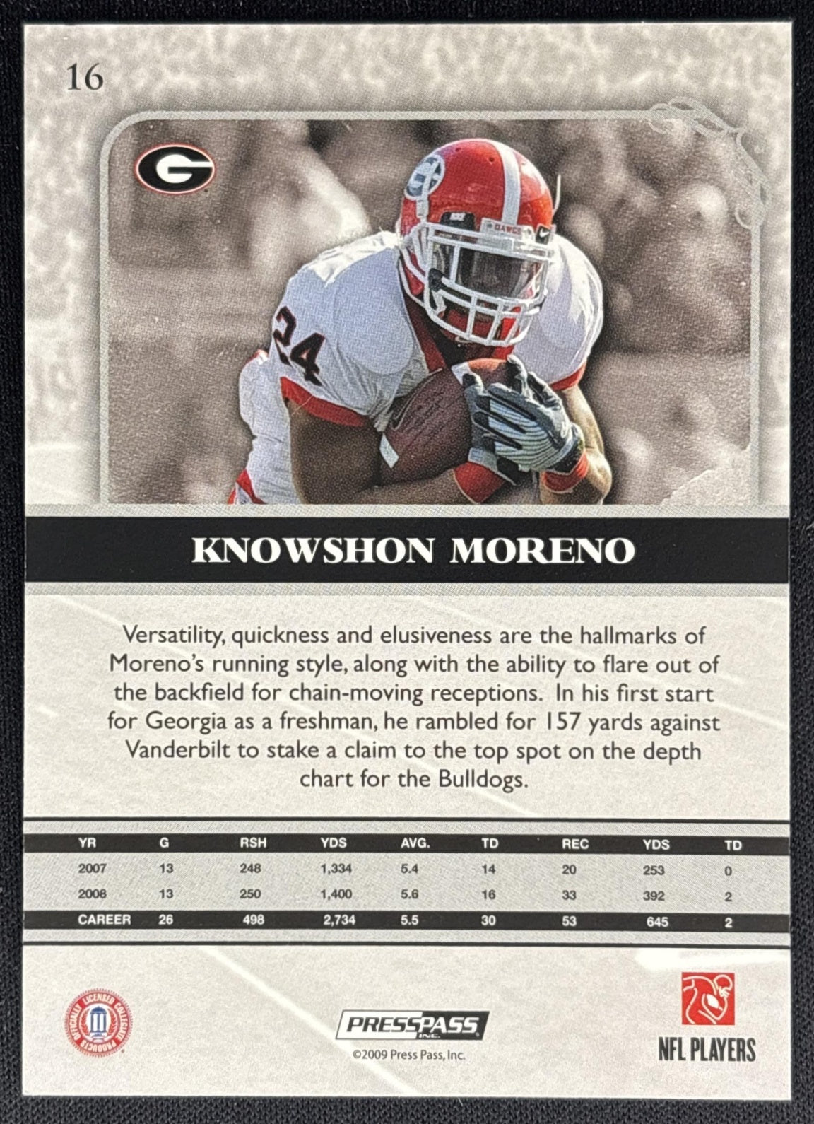 Knowshon Moreno 2009 Press Pass Legends Bronze /899 Bulldogs back