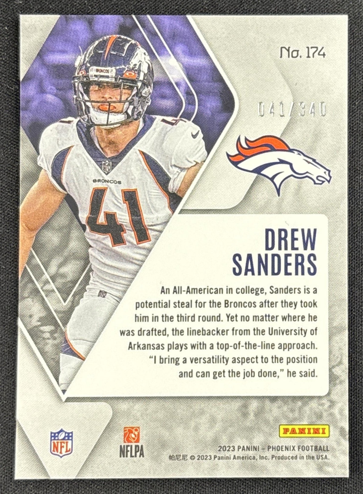 Drew Sanders 2023 Panini Phoenix Fire Burst /340 Broncos Sports Trading Card