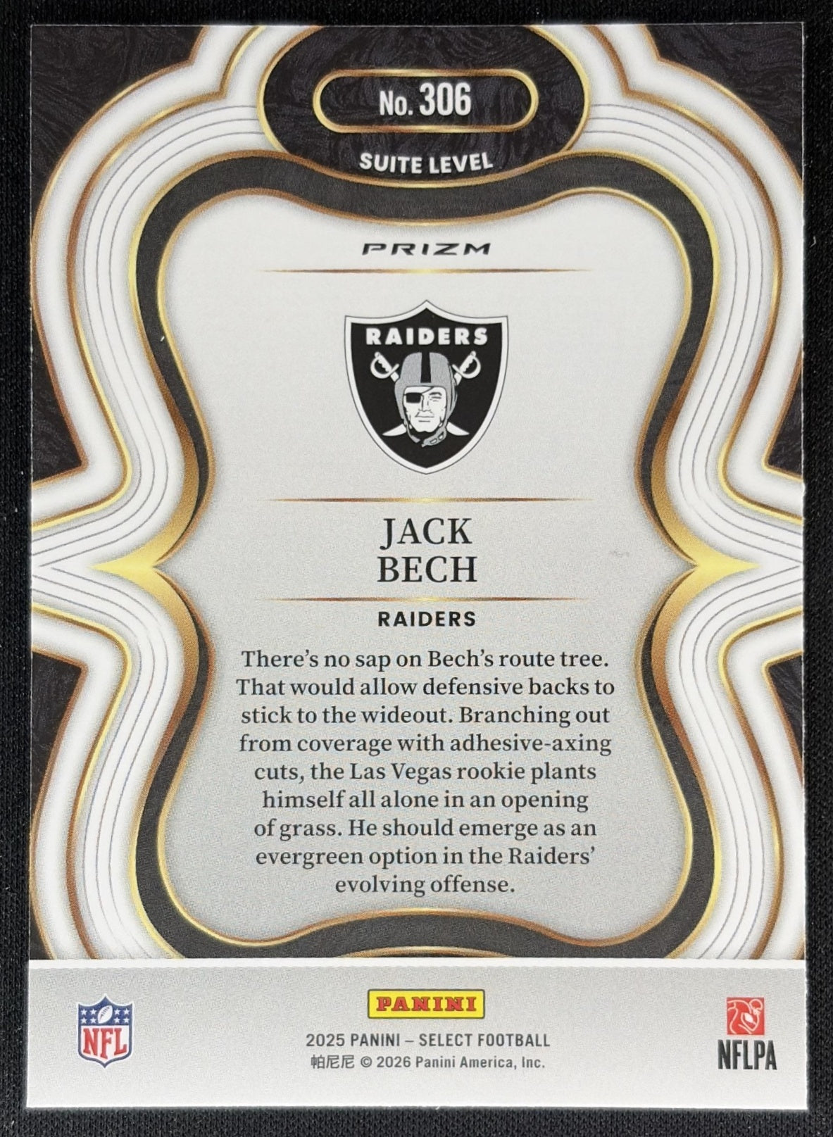 Jack Bech 2025 Panini Select Suite Level Silver Prizm Raiders Sports Trading Cards