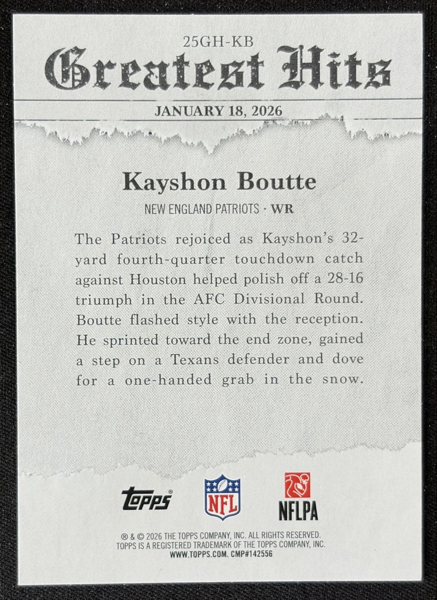 Kayshon Boutte 2026 Topps 2025 Greatest Hits Patriots back