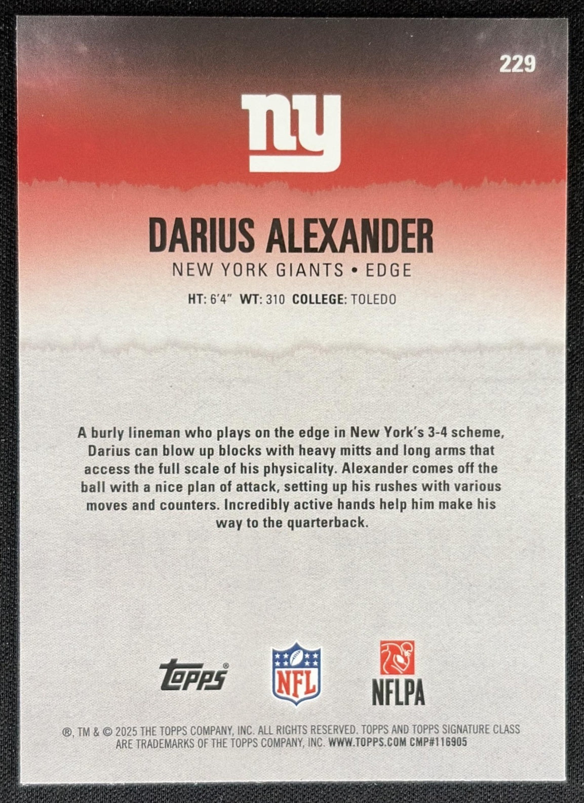 Darius Alexander 2025 Topps Signature Class Chrome Rookie White Refractor Giants