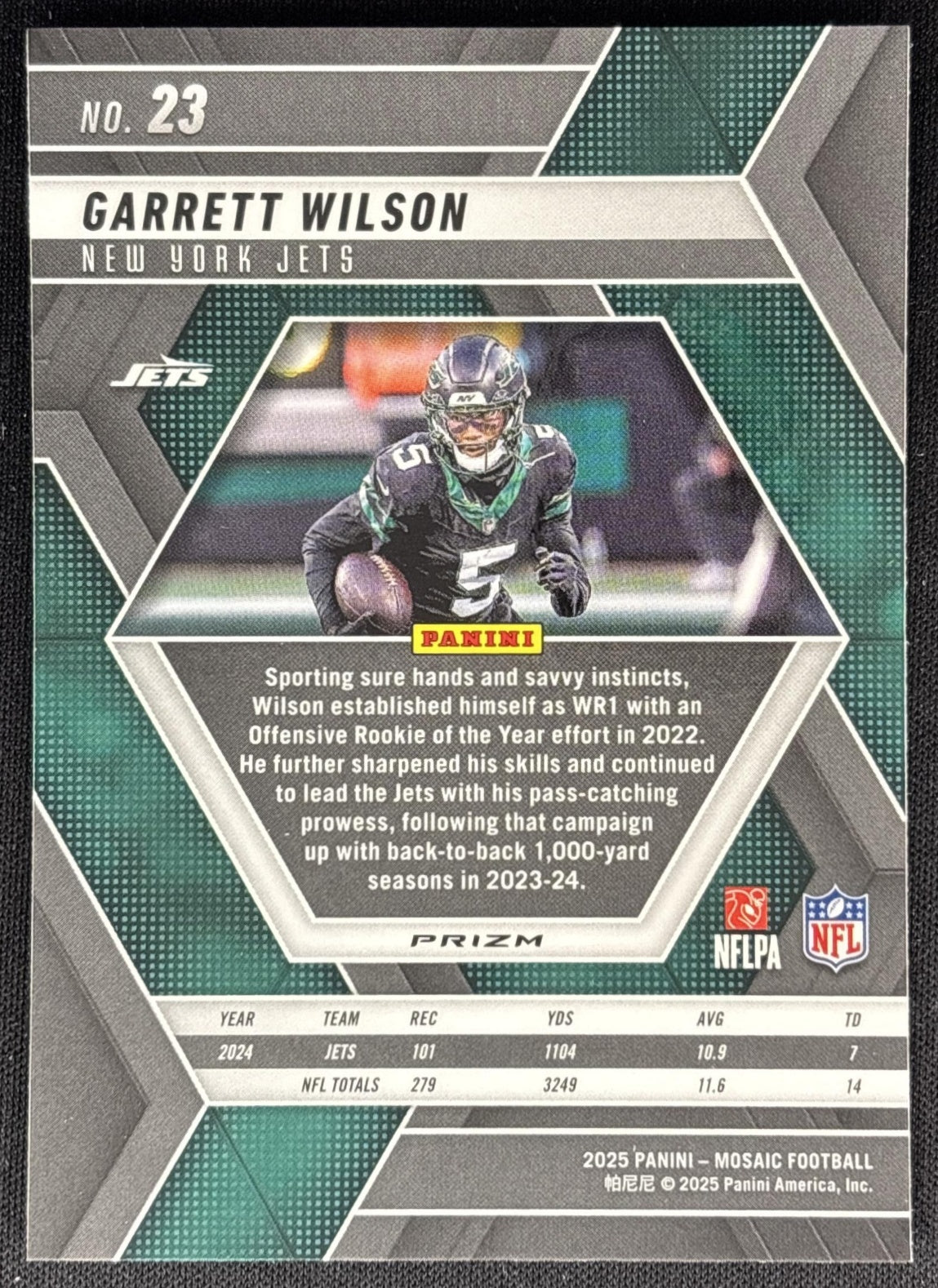 Garrett Wilson 2025 Panini Mosaic Green Prizm Jets Sports Trading Cards