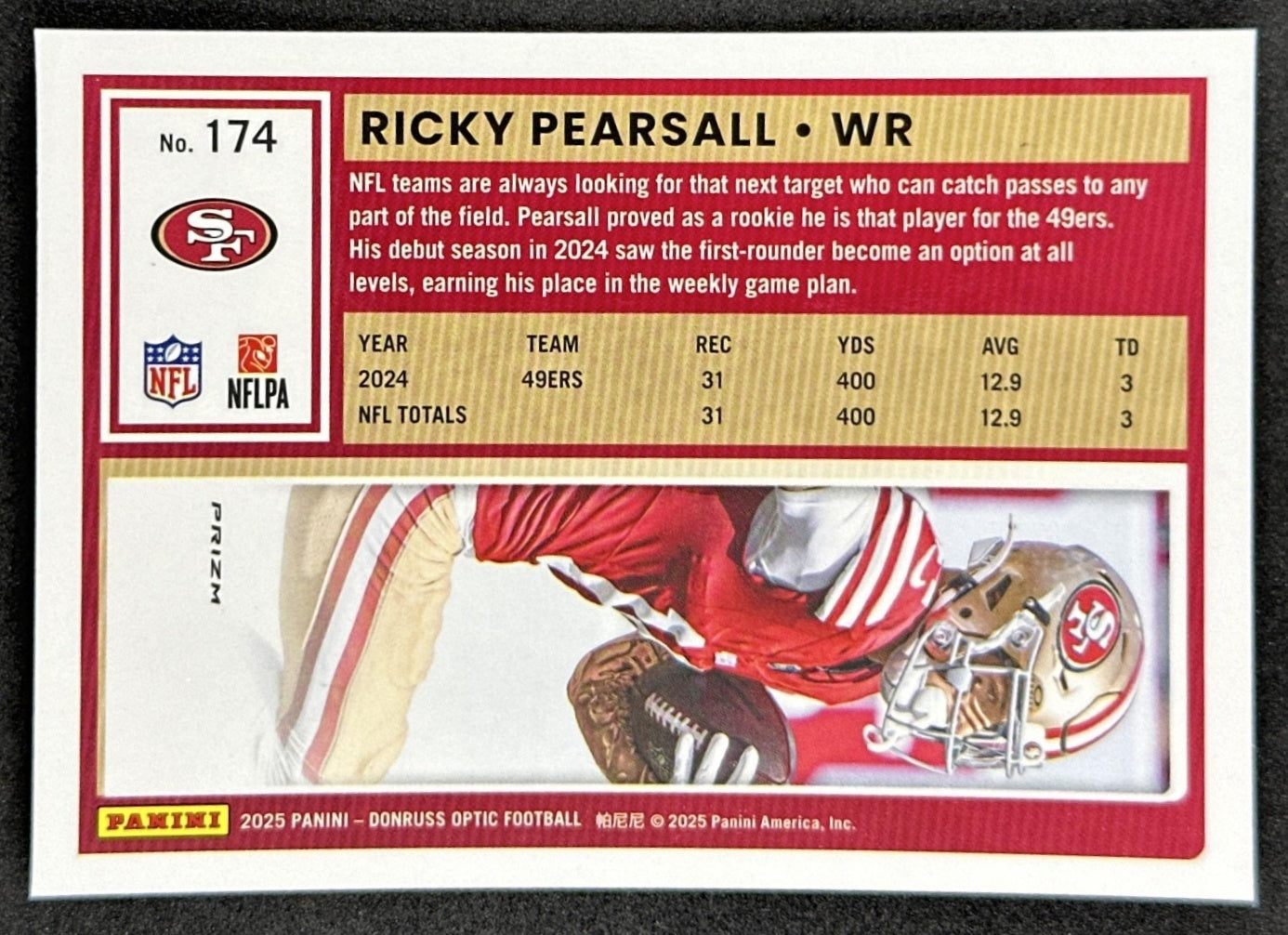 Ricky Pearsall 2025 Panini Donruss Optic Stars Prizm 49ers Sports Trading Cards