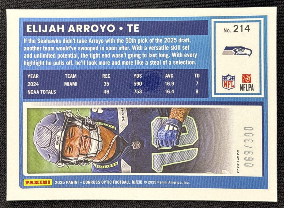 Elijah Arroyo 2025 Panini Donruss Optic Rated Rookie Wave Prizm /300 Seahawks