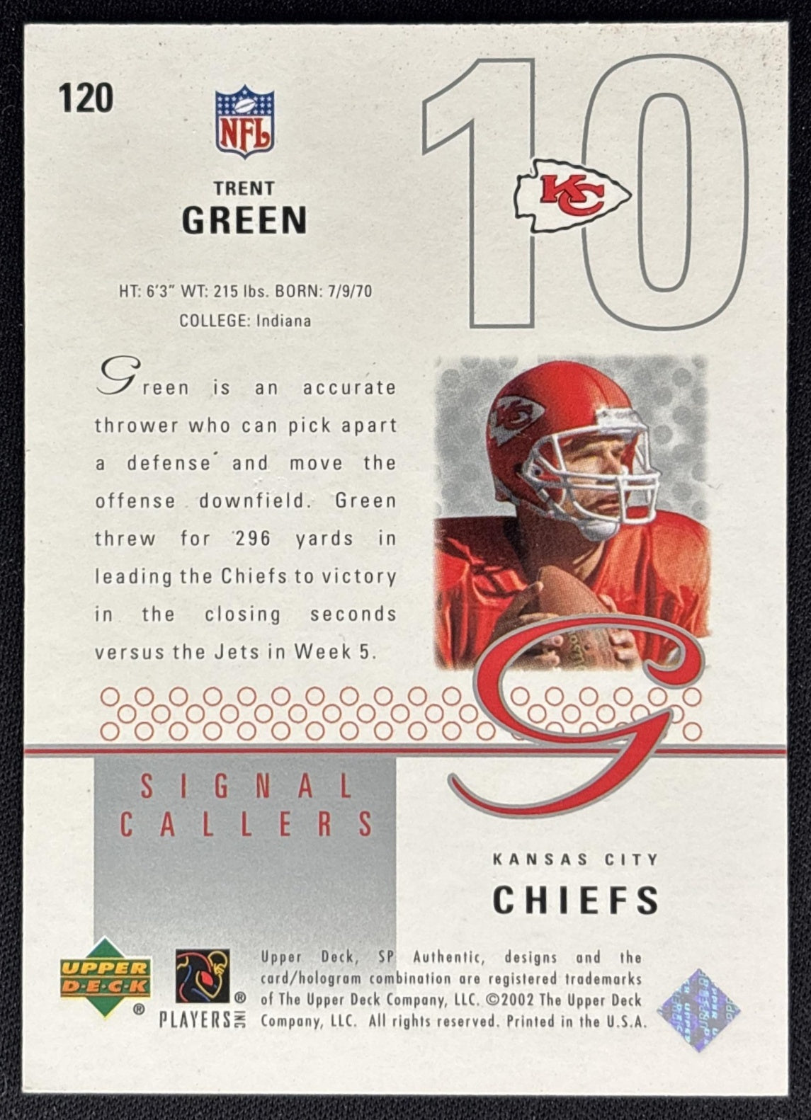 Trent Green 2002 SP Authentic /2000 Chiefs back