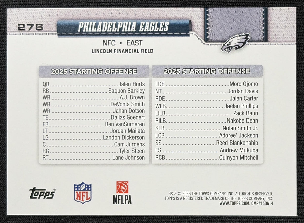 Philadelphia Eagles 2026 Topps Rainbow Foil back