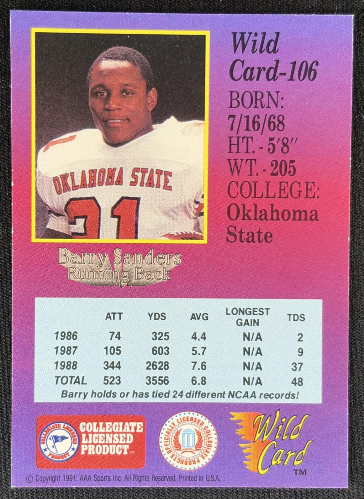Barry Sanders 1991 Wild Card Draft Cowboys