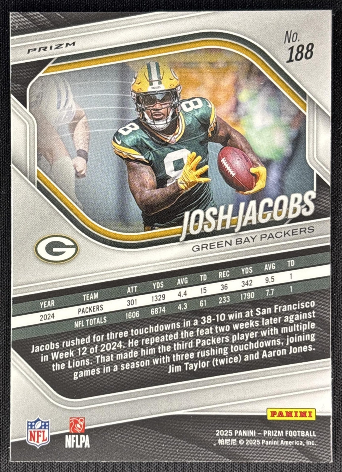 Josh Jacobs 2025 Panini Prizm Choice Blue Yellow & Green Packers Sports Trading Card