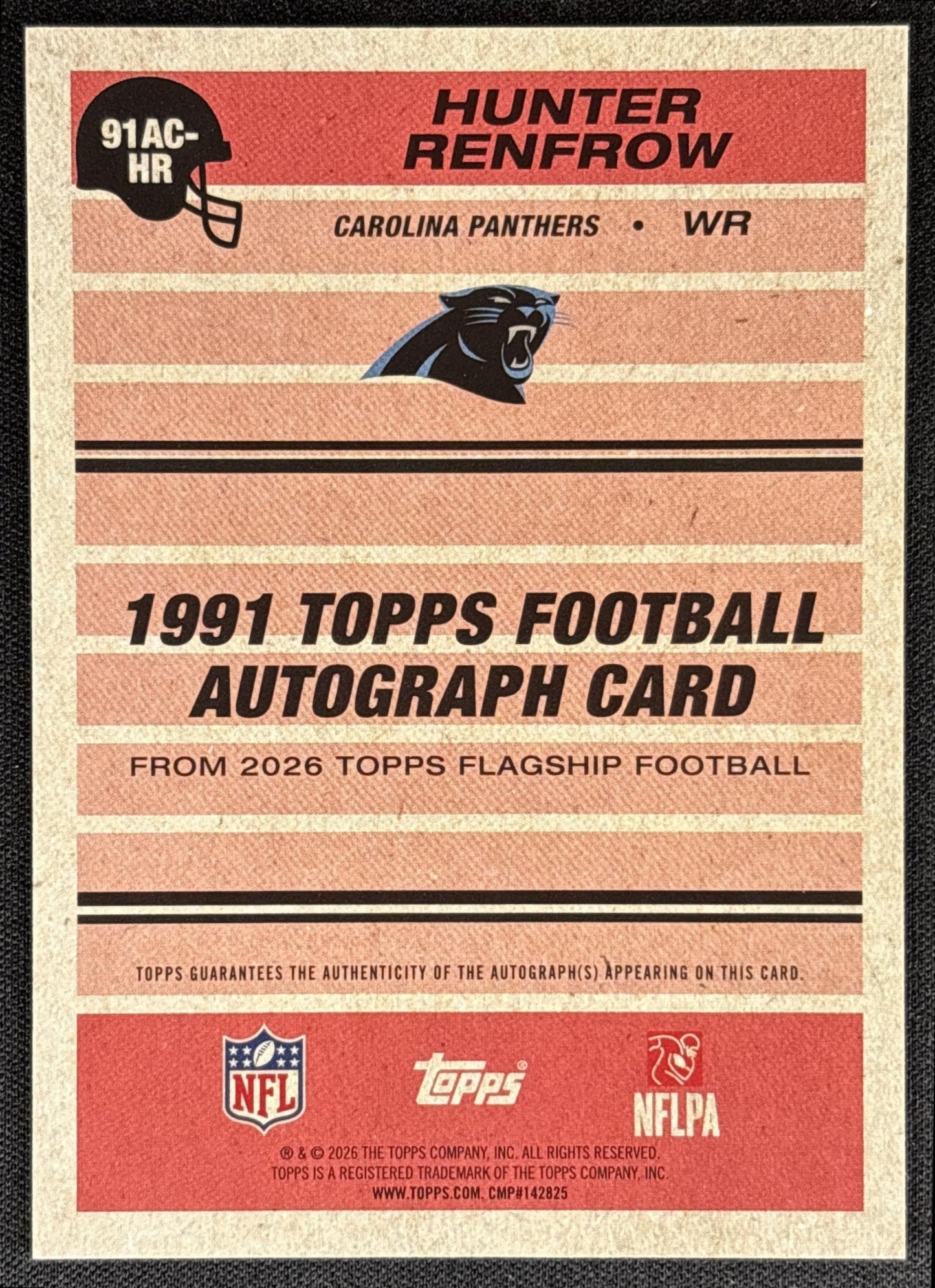 Hunter Renfrow 2026 Topps 1991 Auto Panthers - back