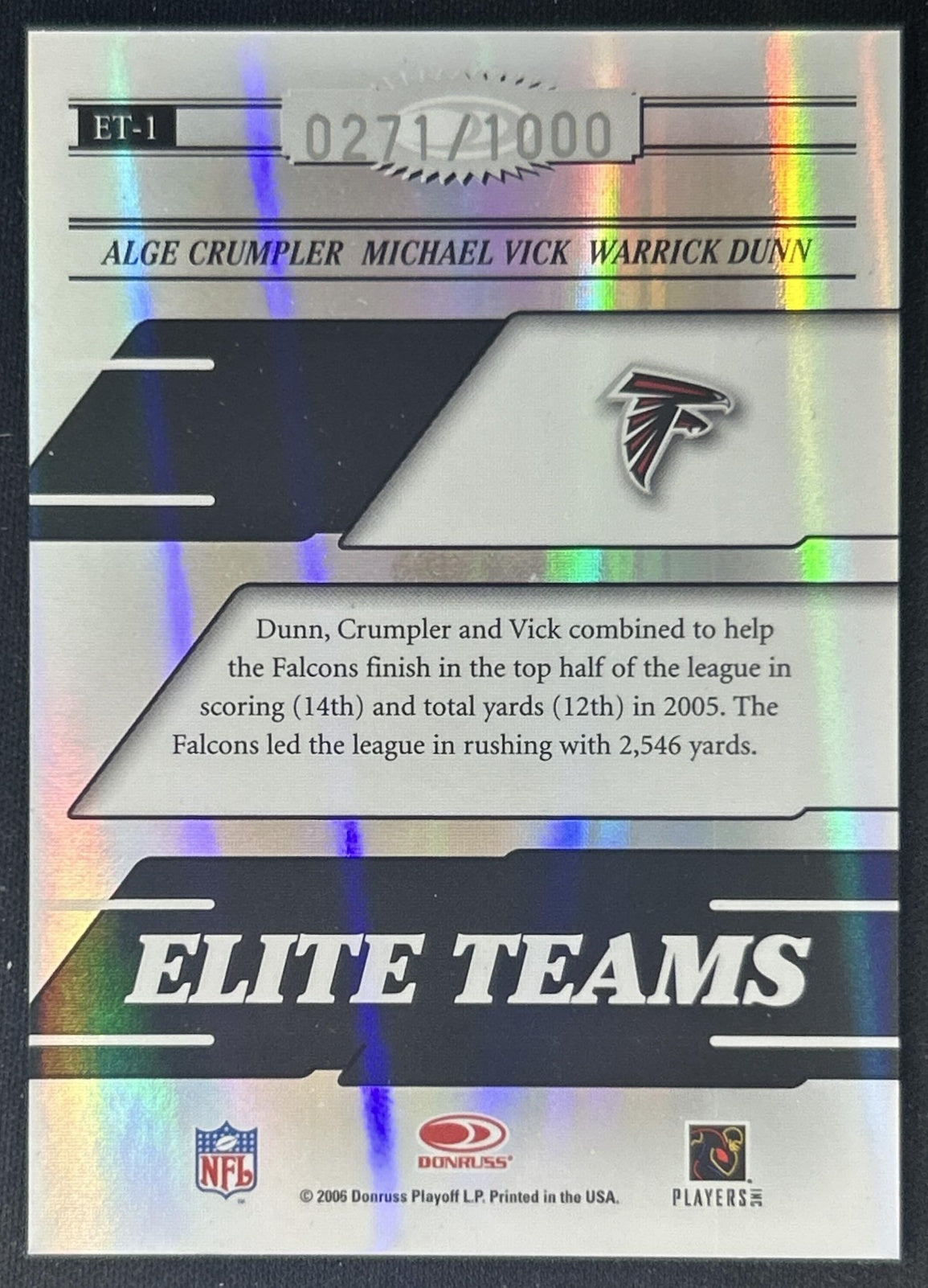 Alge Crumpler Michael Vick Warrick Dunn 2006 Elite Teams Black /1000 Falcons back