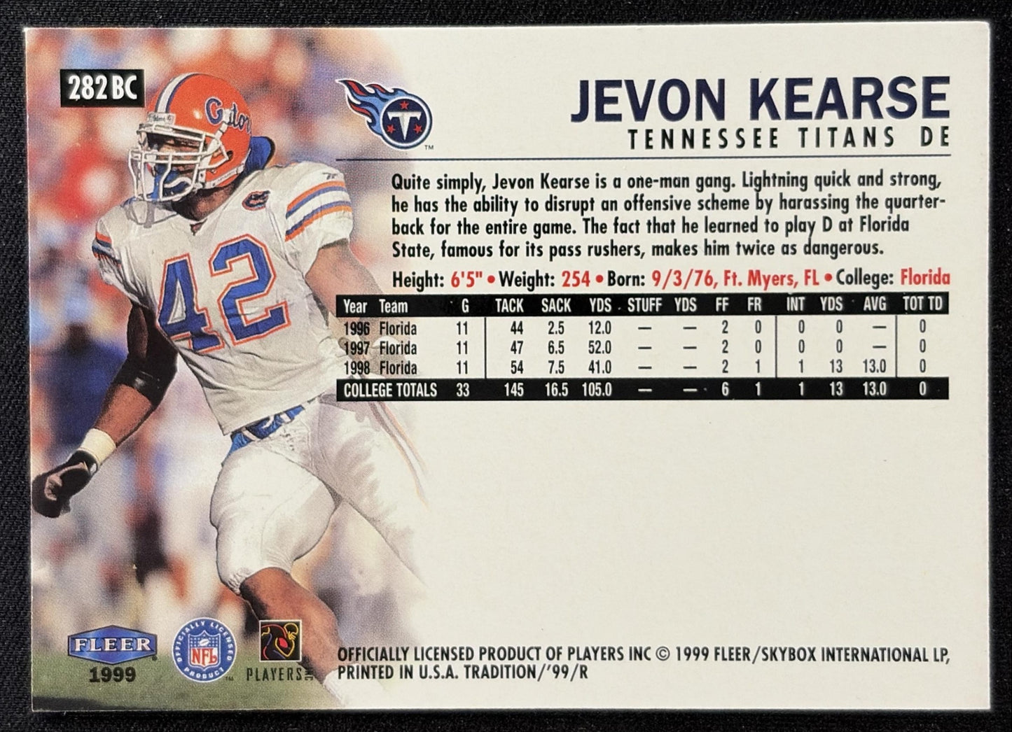 Jevon Kearse 1999 Fleer Tradition Blitz Collection Titans