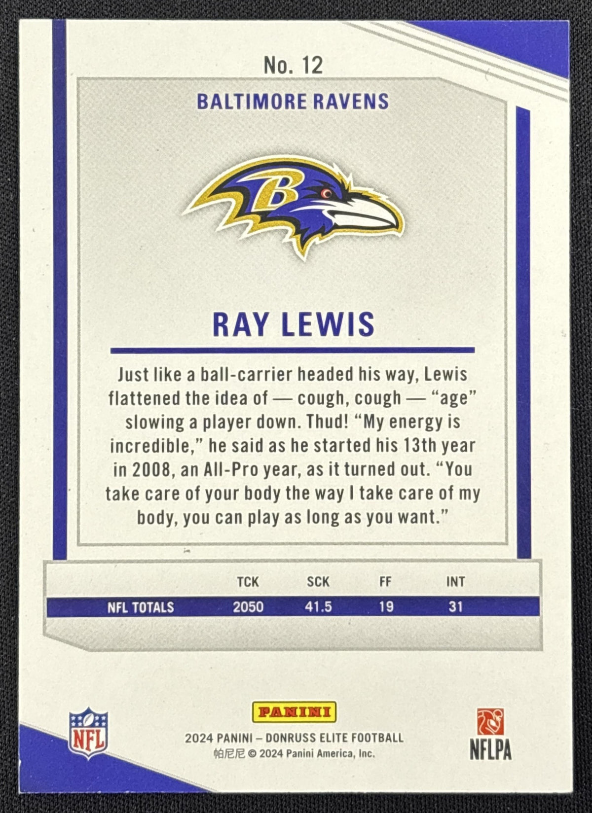 Ray Lewis 2024 Panini Donruss Elite Aspirations Stars /299 Ravens