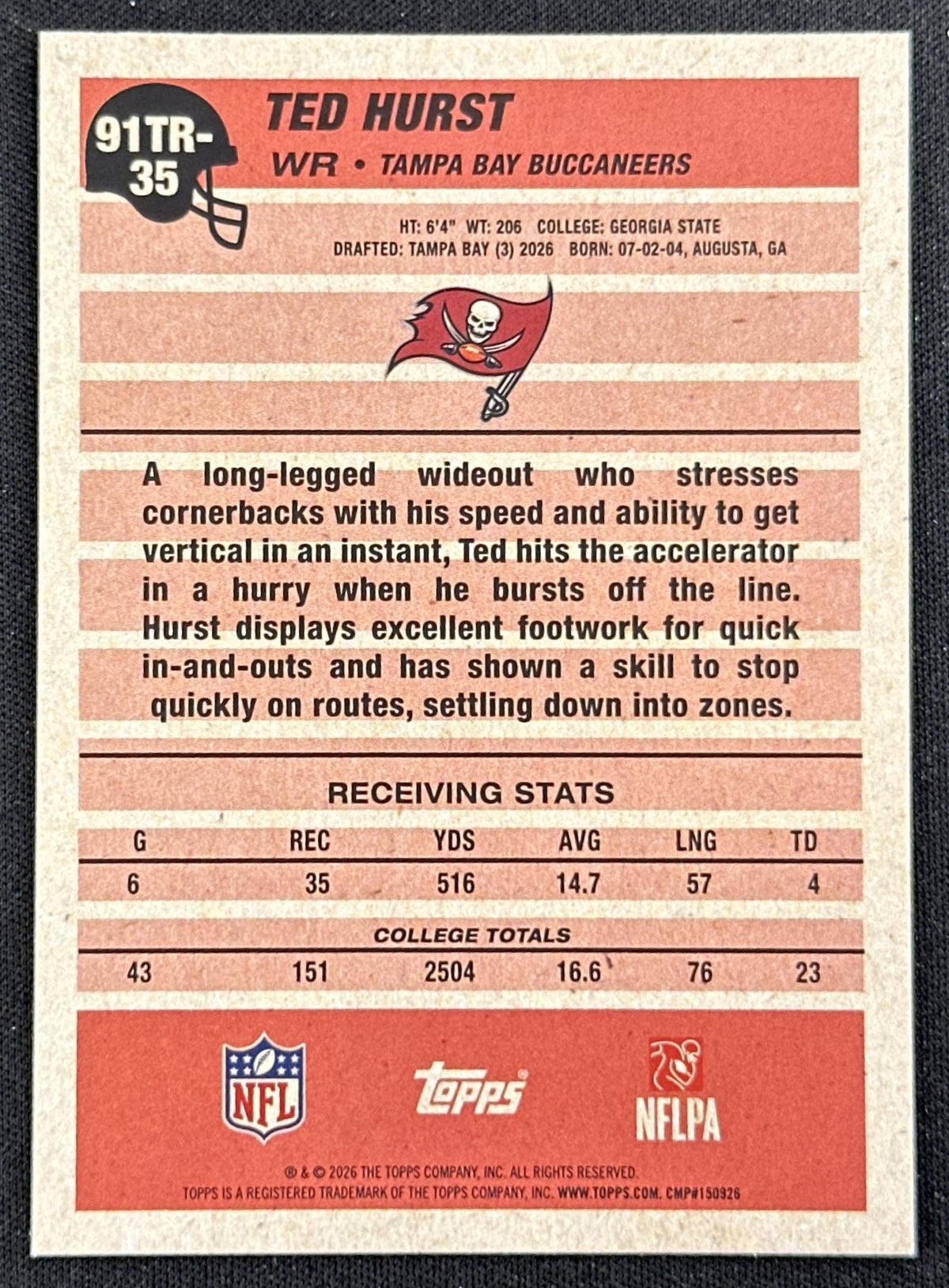 Ted Hurst 2026 Topps Flagship 1991 Rookie Buccaneers