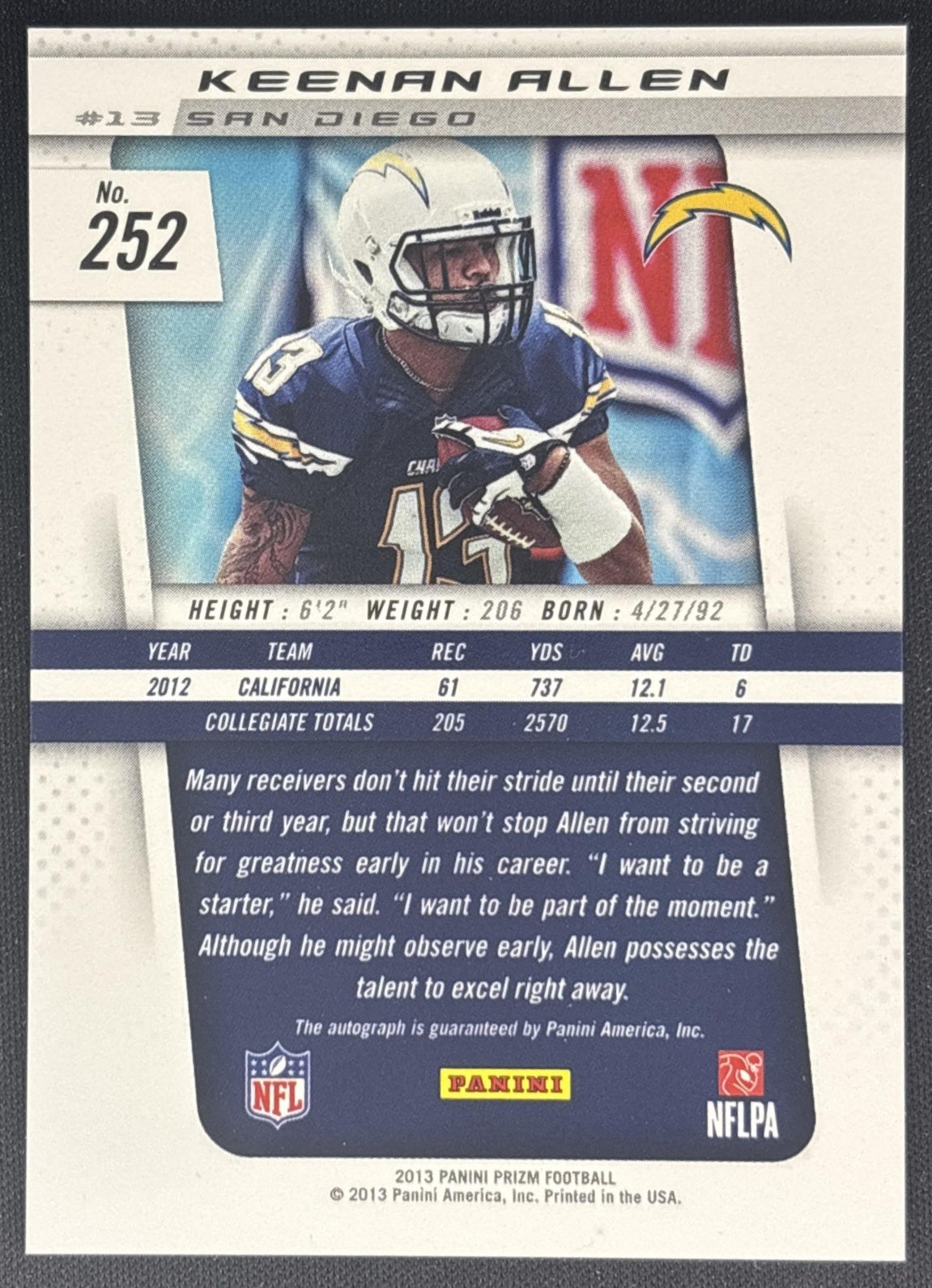 Keenan Allen 2013 Panini Prizm Auto Chargers Sports Trading Cards