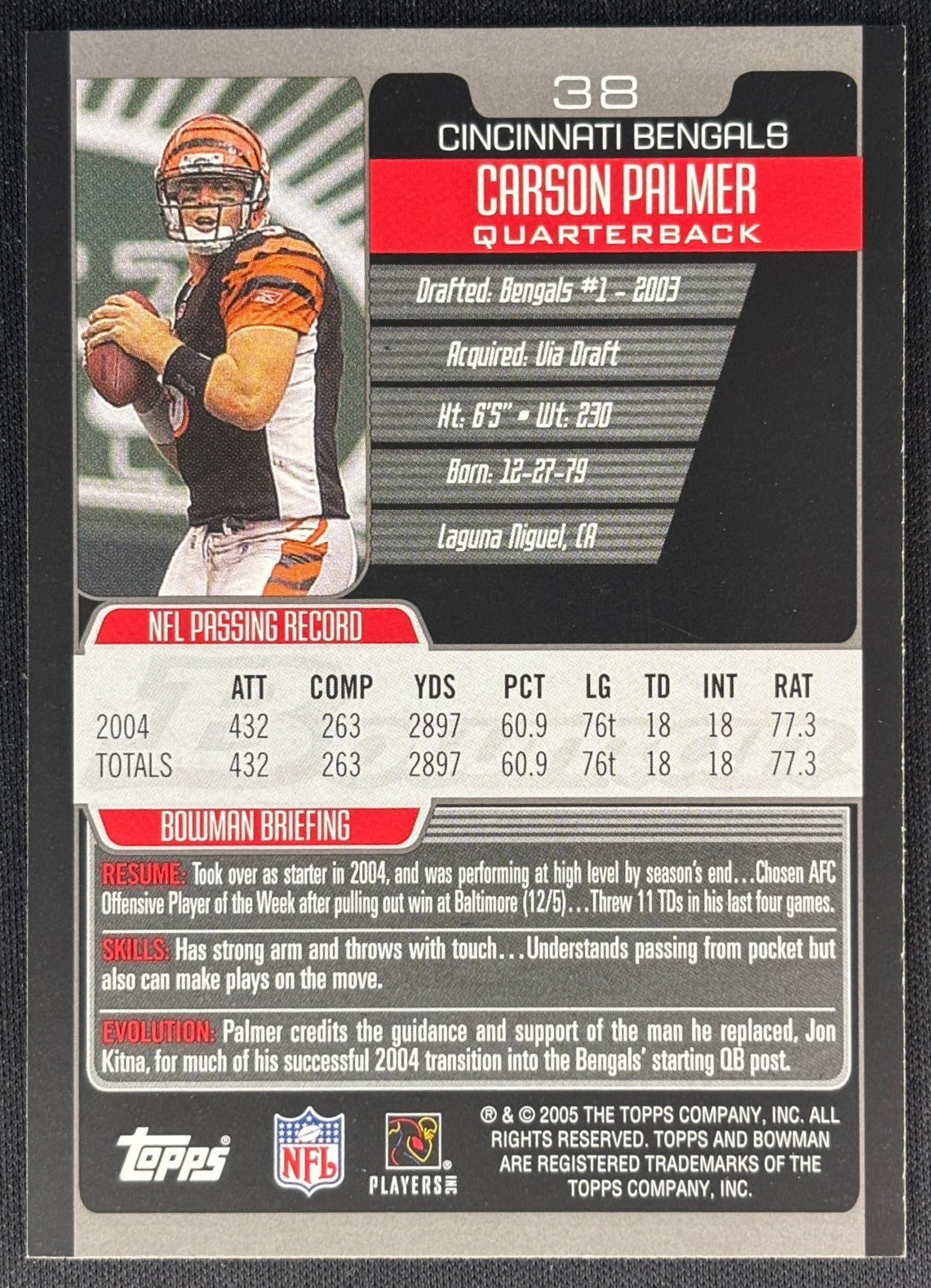 Carson Palmer 2005 Bowman Bengals Sports Trading Cards