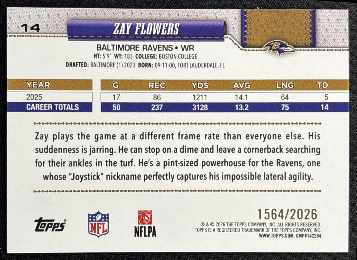 Zay Flowers 2026 Topps Gold /2026 Ravens