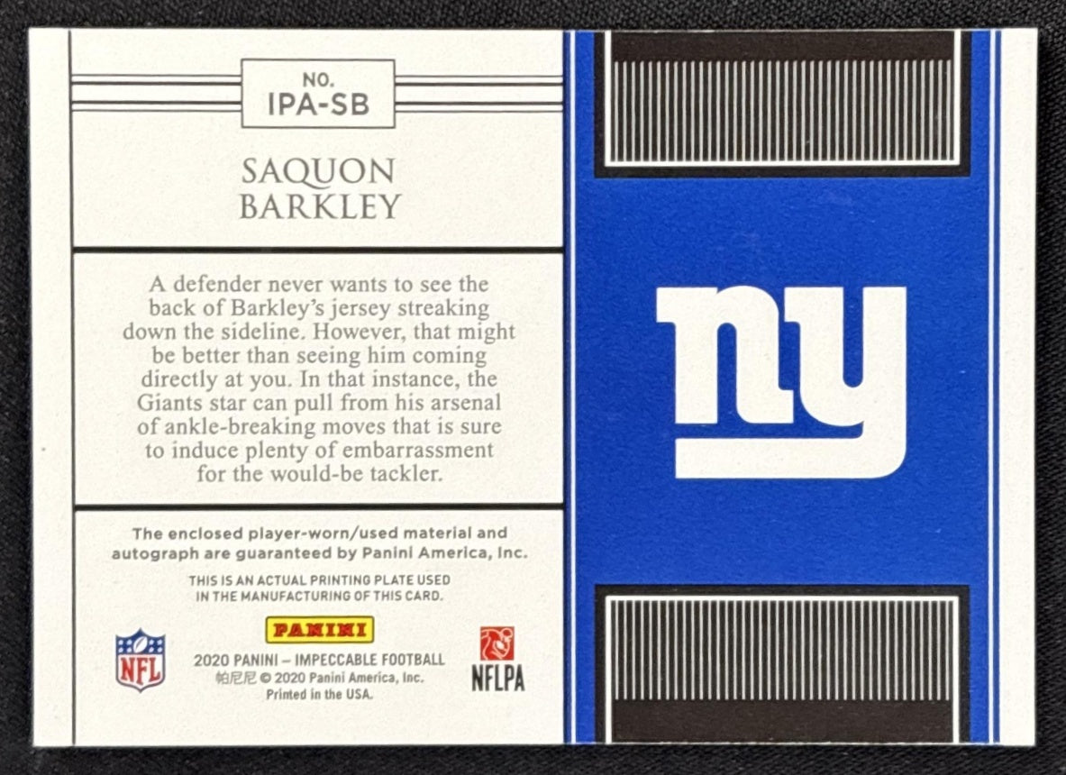 Saquon Barkley 2020 Panini Impeccable Immense Patch Autos /15 Giants Sports Trading Cards