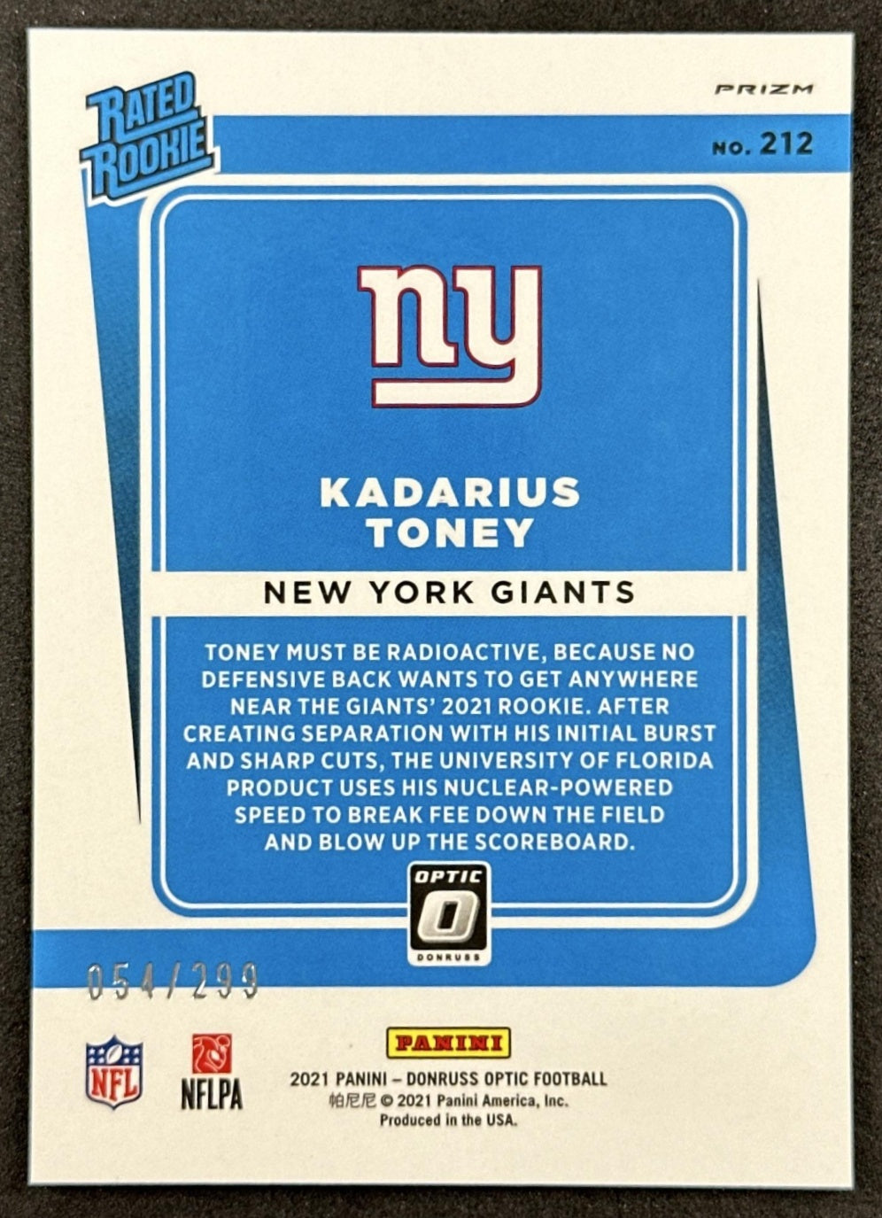 Kadarius Toney 2021 Panini Donruss Optic Wave /299 Giants Sports Trading Cards