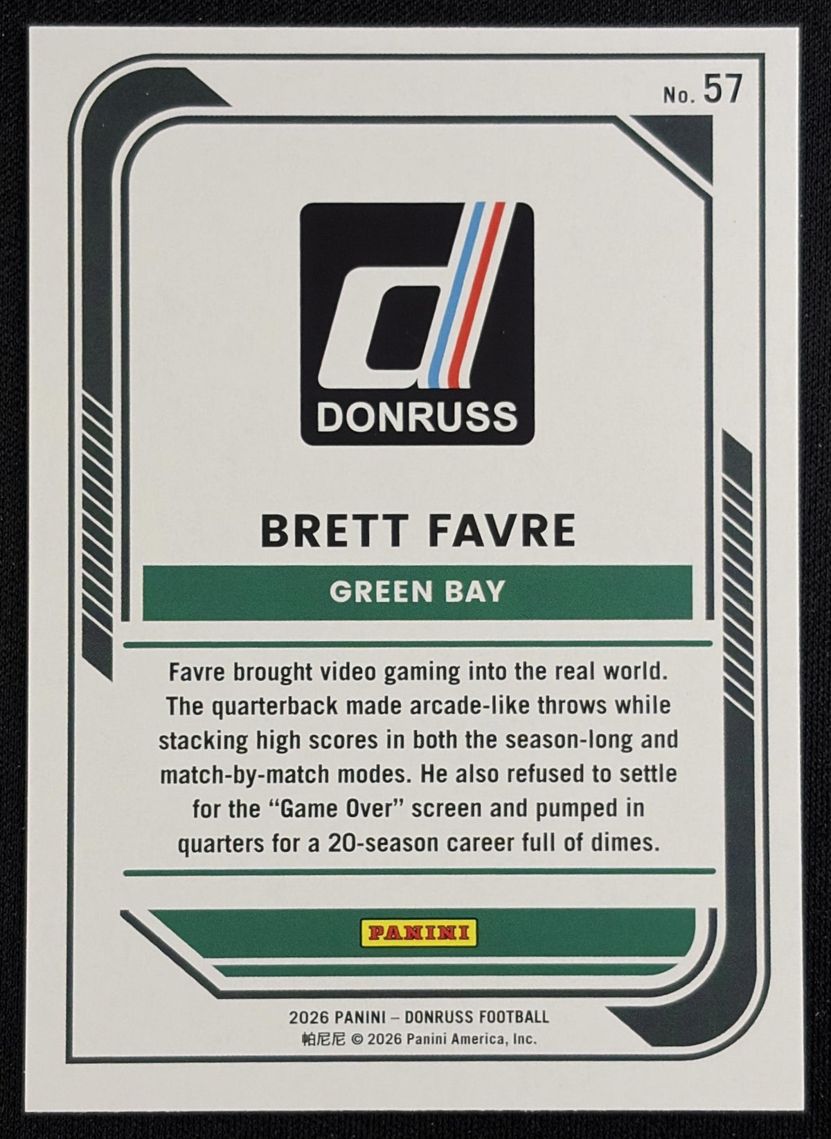 Brett Favre 2026 Panini Donruss Holo Packers Sports Trading Card