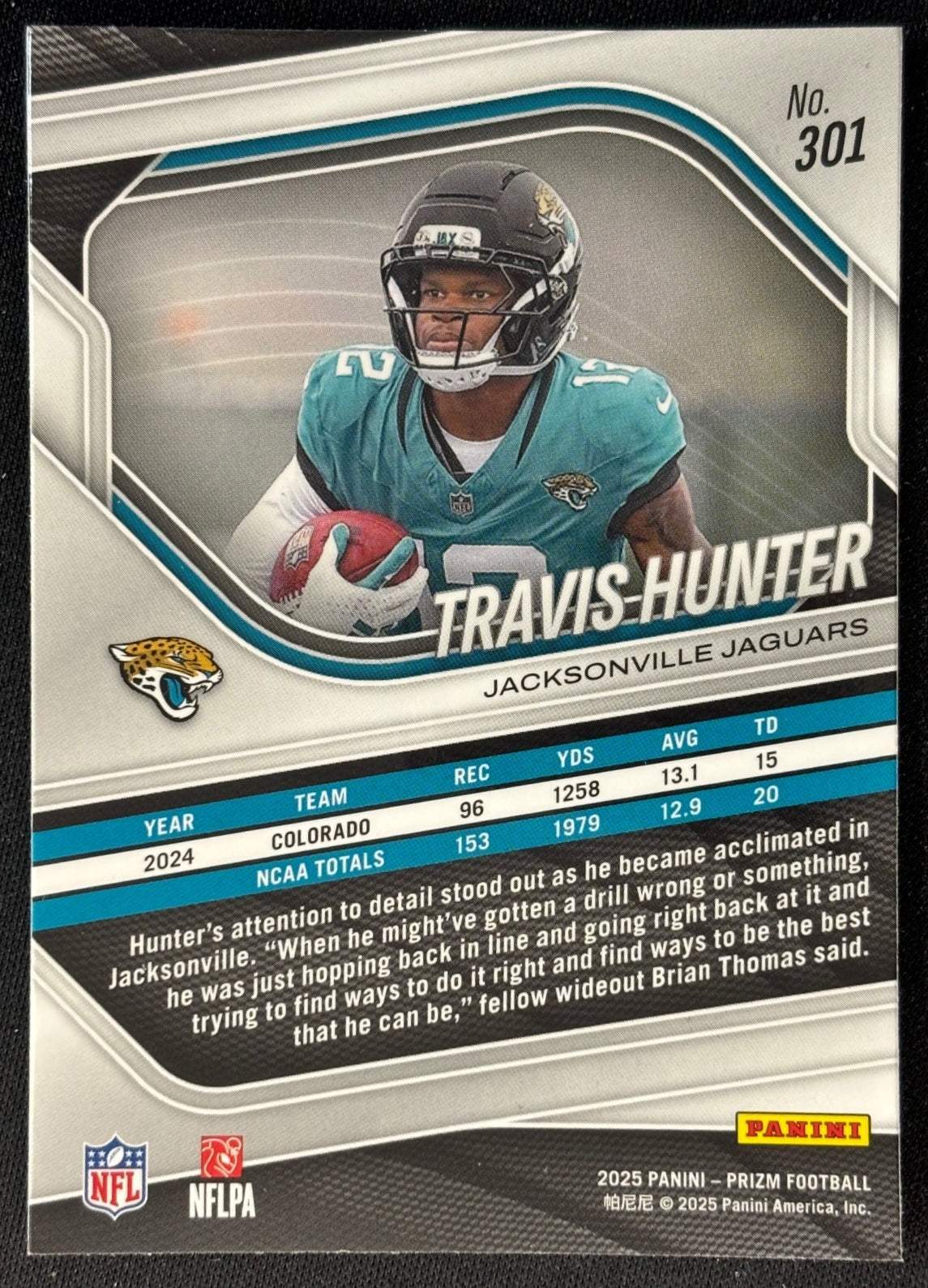 Travis Hunter 2025 Prizm Jaguars Sports Trading Card
