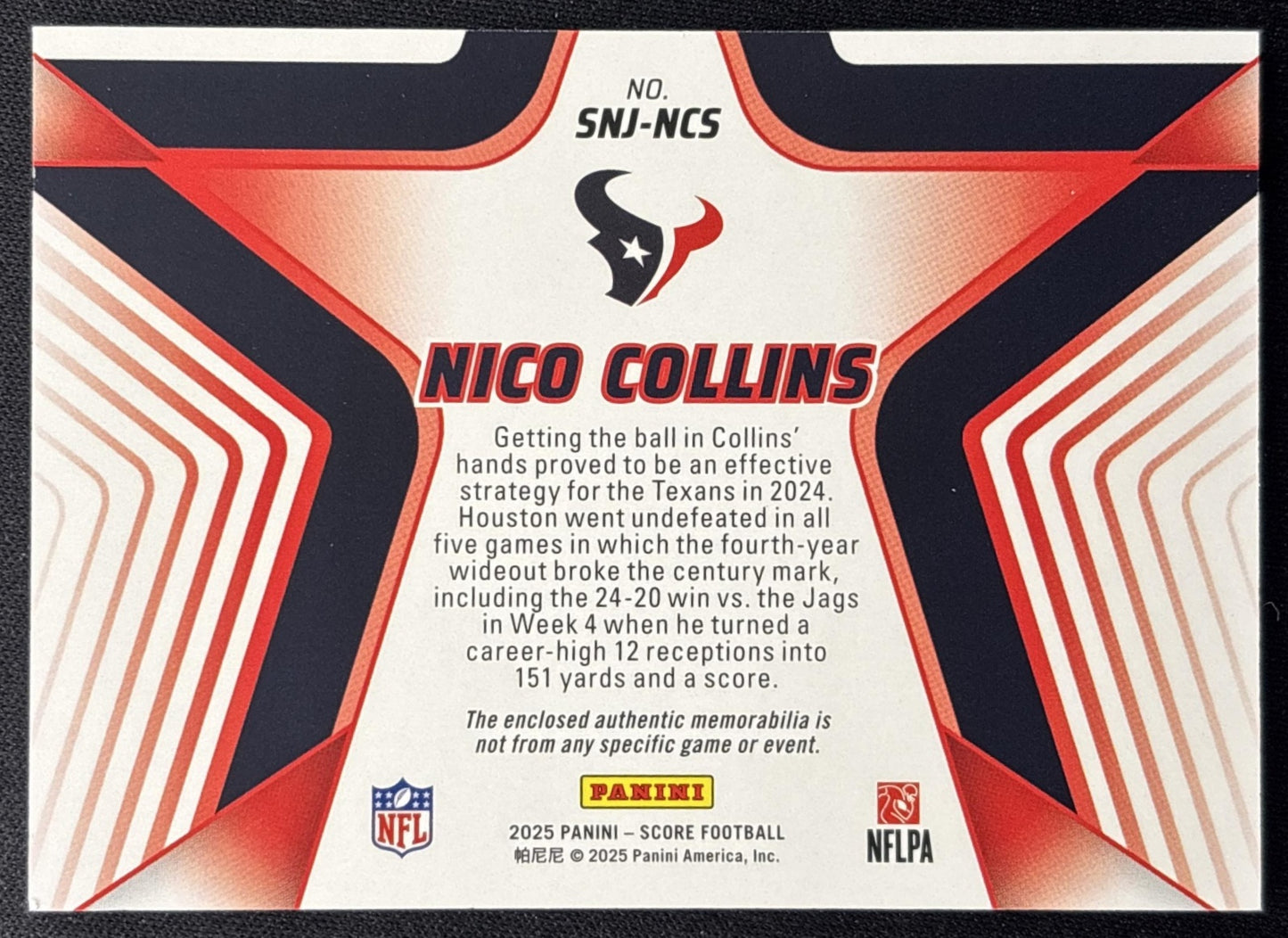 Nico Collins 2025 Panini Score Stars of the NFL Jersey Texans Sports Trading Cards