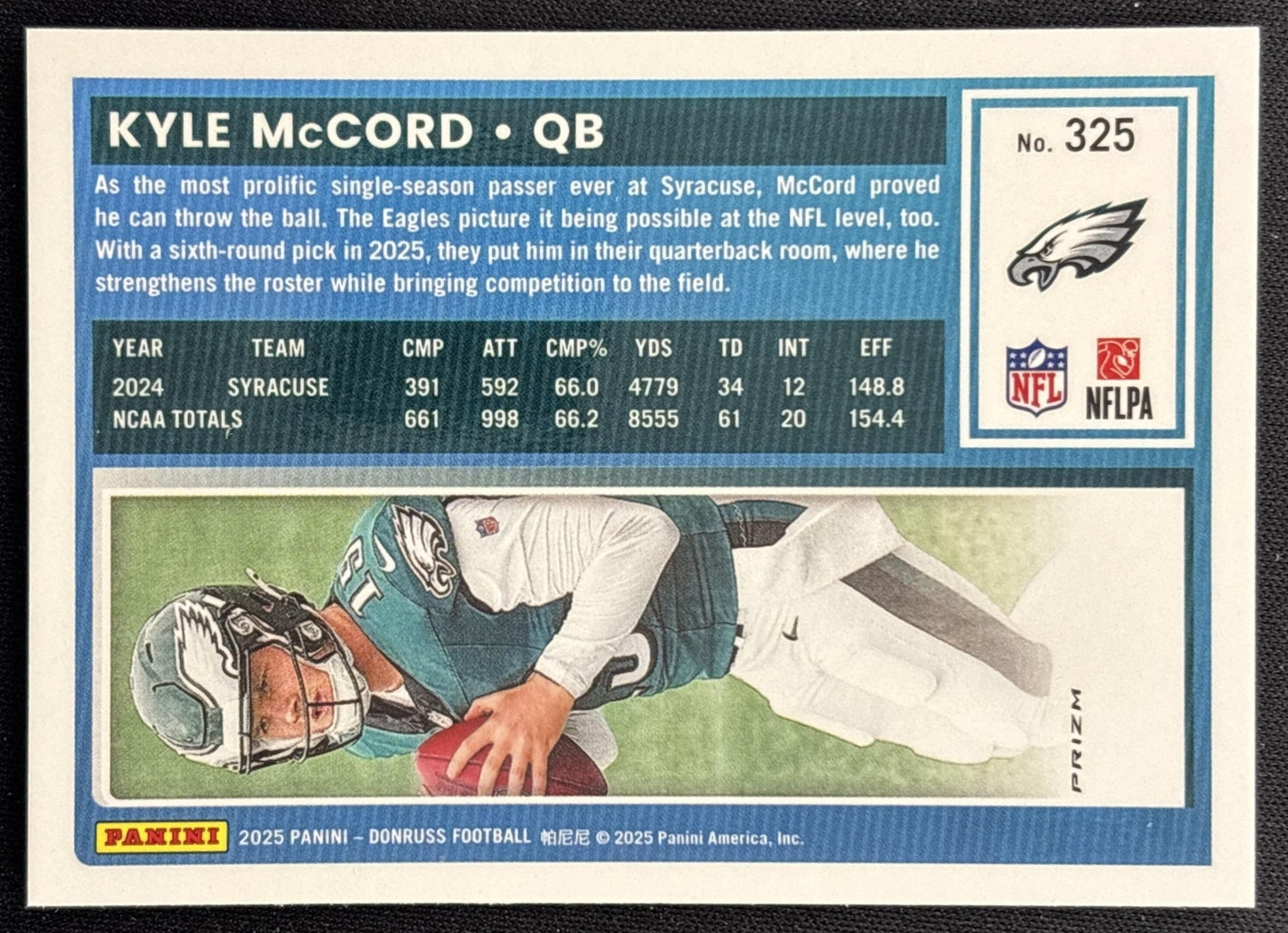 Kyle McCord 2025 Panini Donruss Optic Rated Rookie Preview Pink Eagles - Back