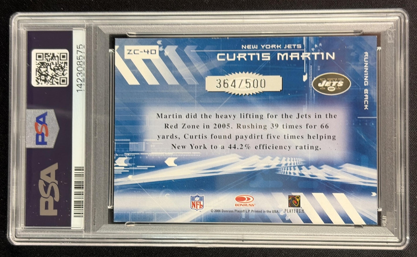 Curtis Martin 2006 Donruss Elite Zoning Commission Black /500 PSA 9 Jets Sports Trading Card