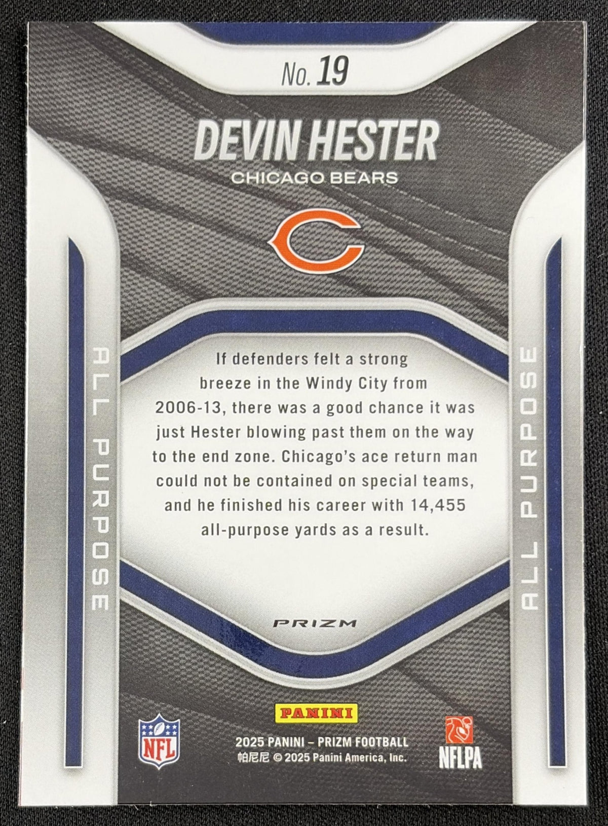 Devin Hester 2025 Panini Prizm All Purpose Silver Bears