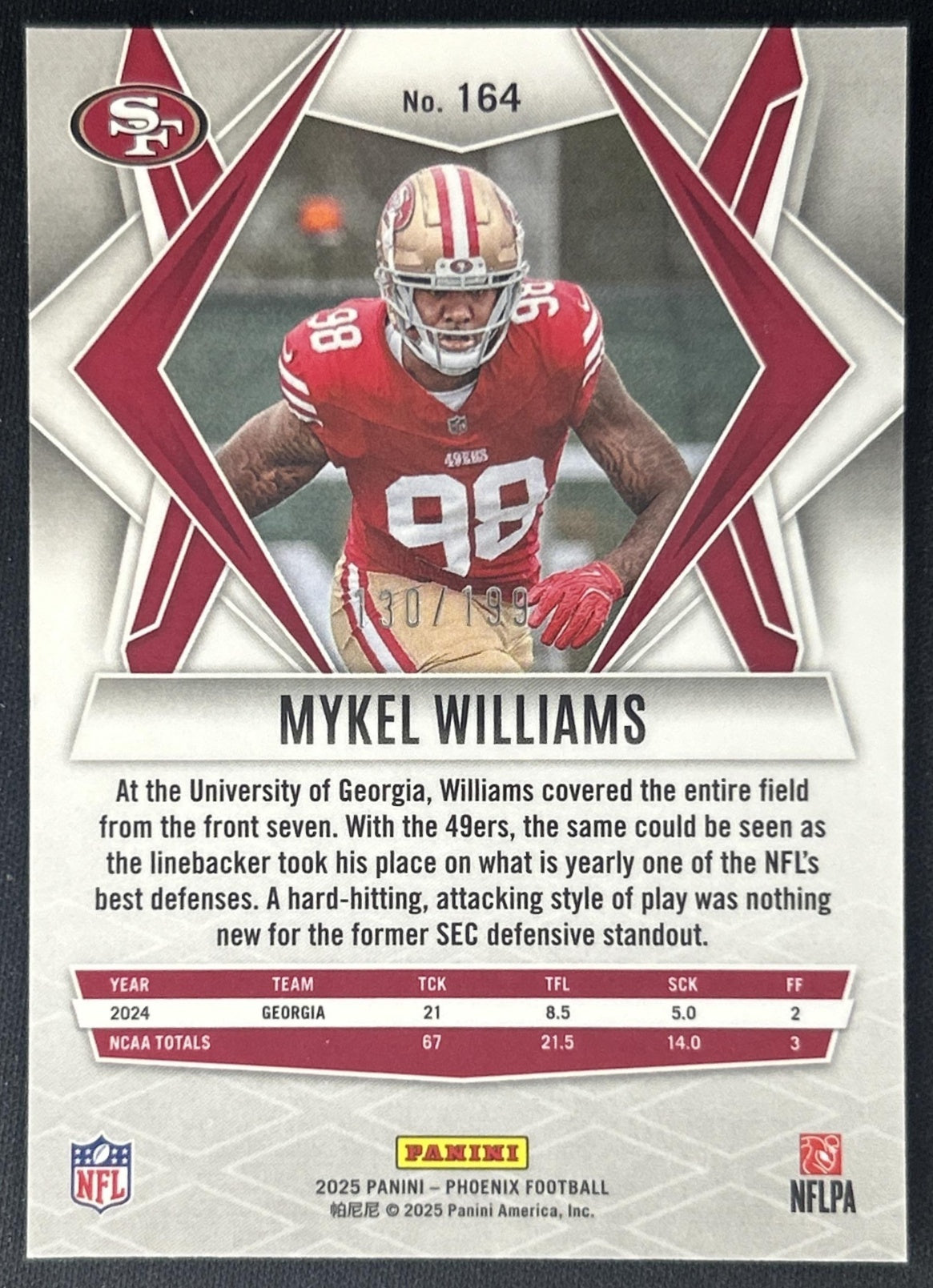 Mykel Williams 2025 Panini Phoenix Blue Hyper Prizm /199 49ers back