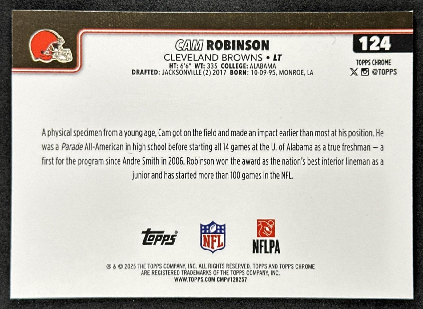 Cam Robinson 2025 Topps Chrome Refractor Raywave Browns back