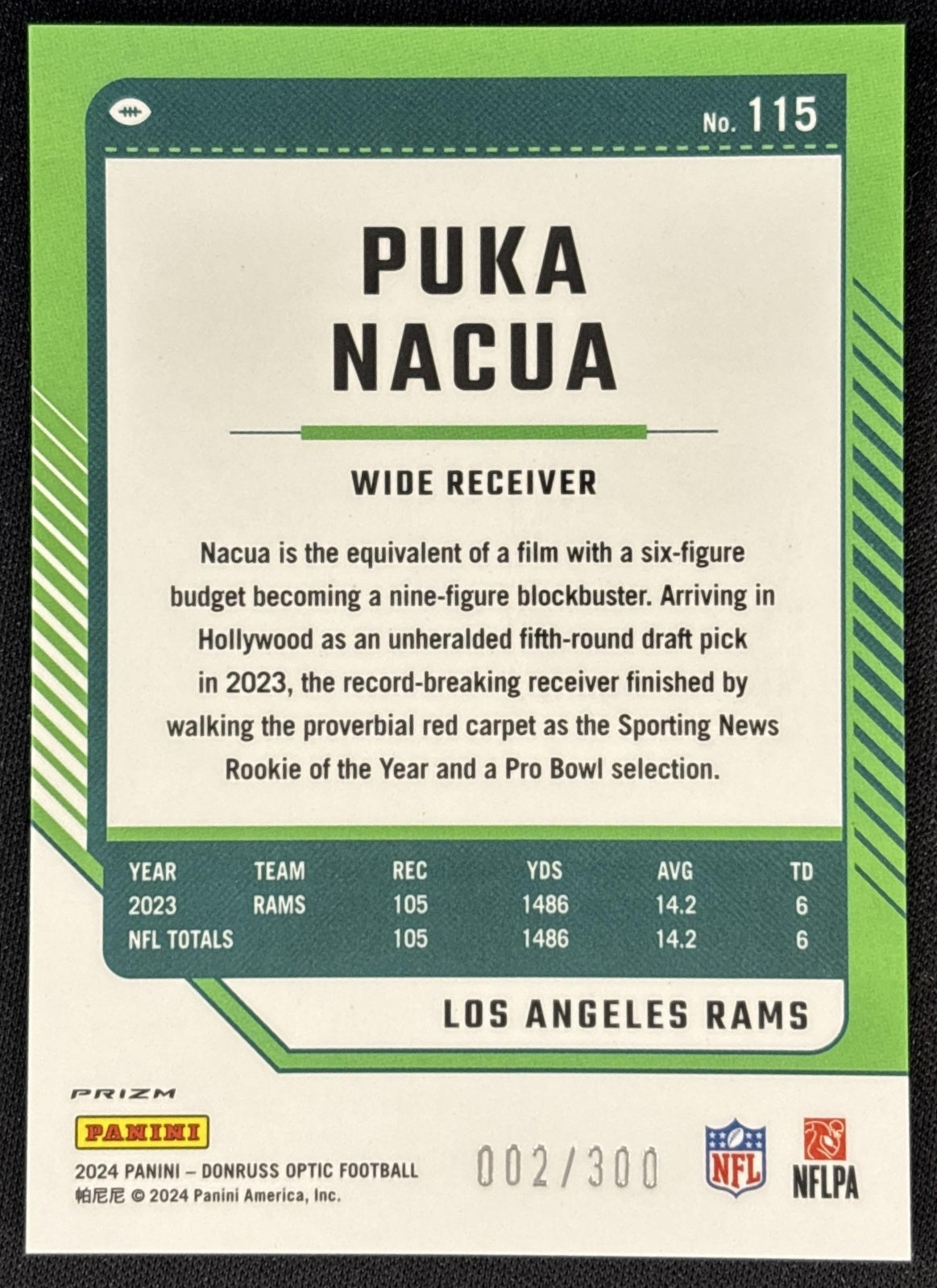 Puka Nacua 2024 Panini Donruss Optic Wave /300 Rams