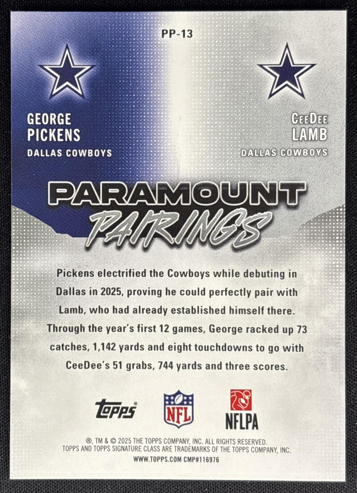 CeeDee Lamb George Pickens 2025 Signature Class Paramount Pairings Lime Green Foil /175 Cowboys Sports Trading Cards