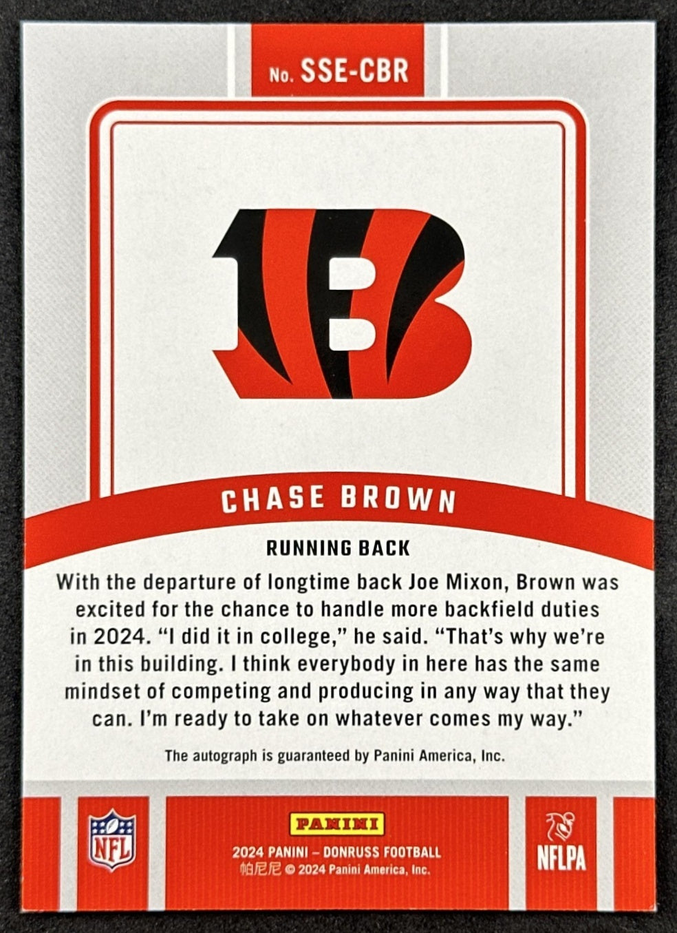 Chase Brown 2024 Panini Donruss Signature Series Auto Bengals Sports Trading Cards