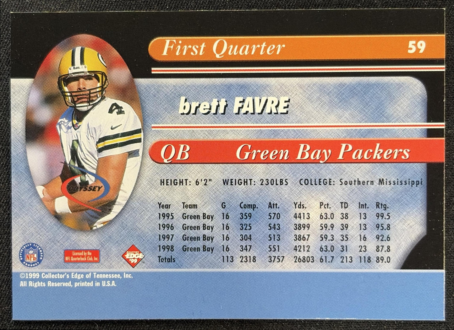 Brett Favre 1999 Collector's Edge Odyssey Packers
