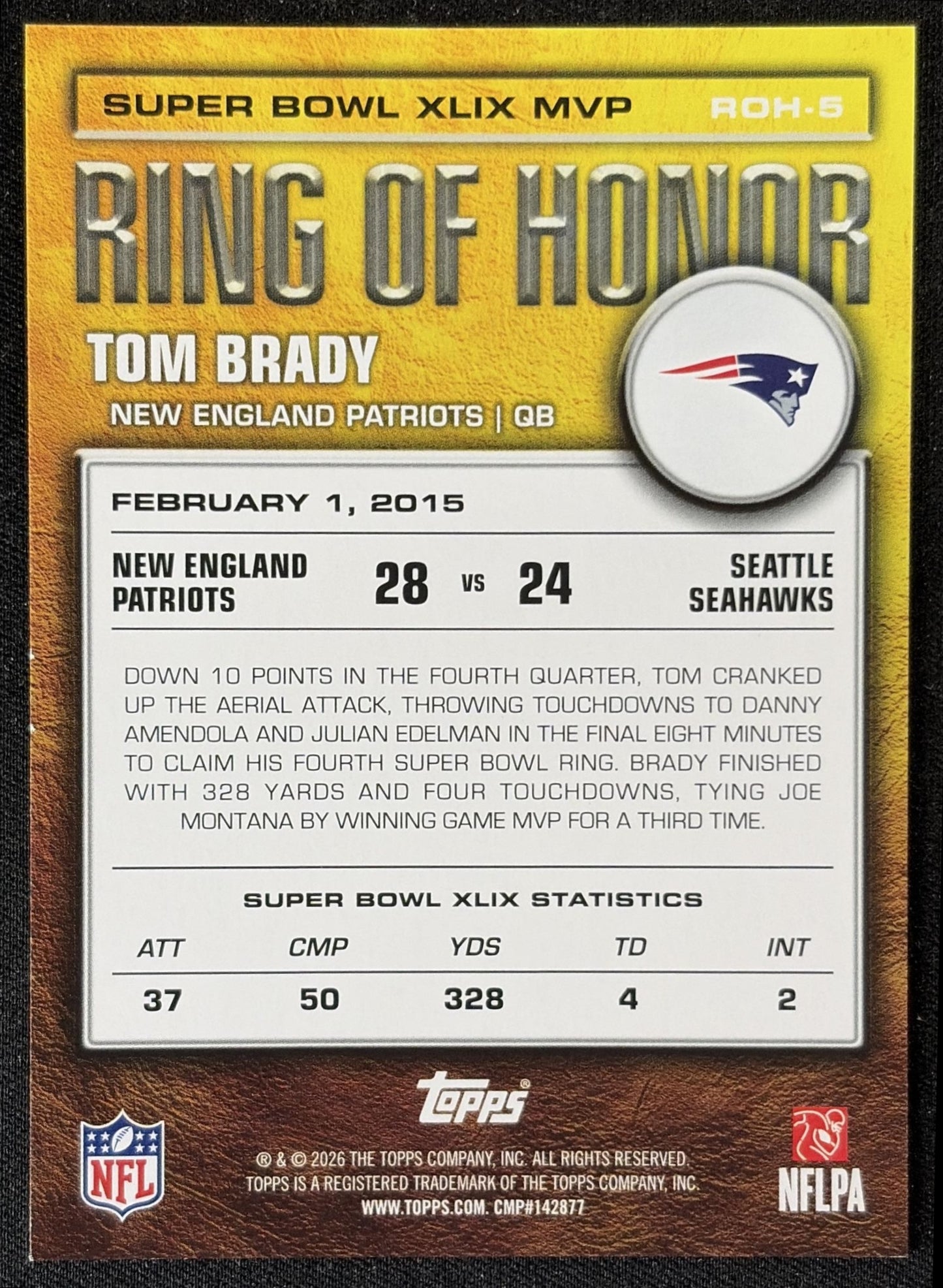 Tom Brady 2026 Topps Ring of Honor Patriots back