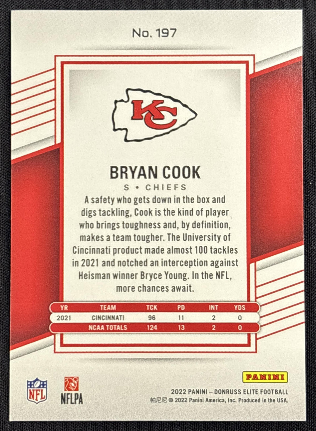 Bryan Cook 2022 Panini Donruss Elite /999 Chiefs Kansas City Chiefs
