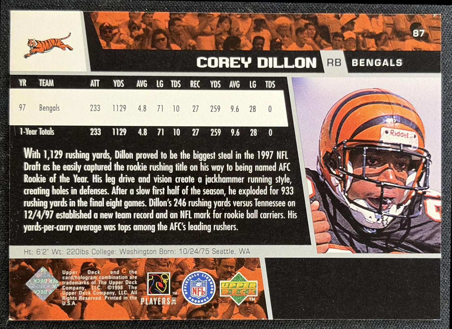 Corey Dillon 1998 Upper Deck Bengals