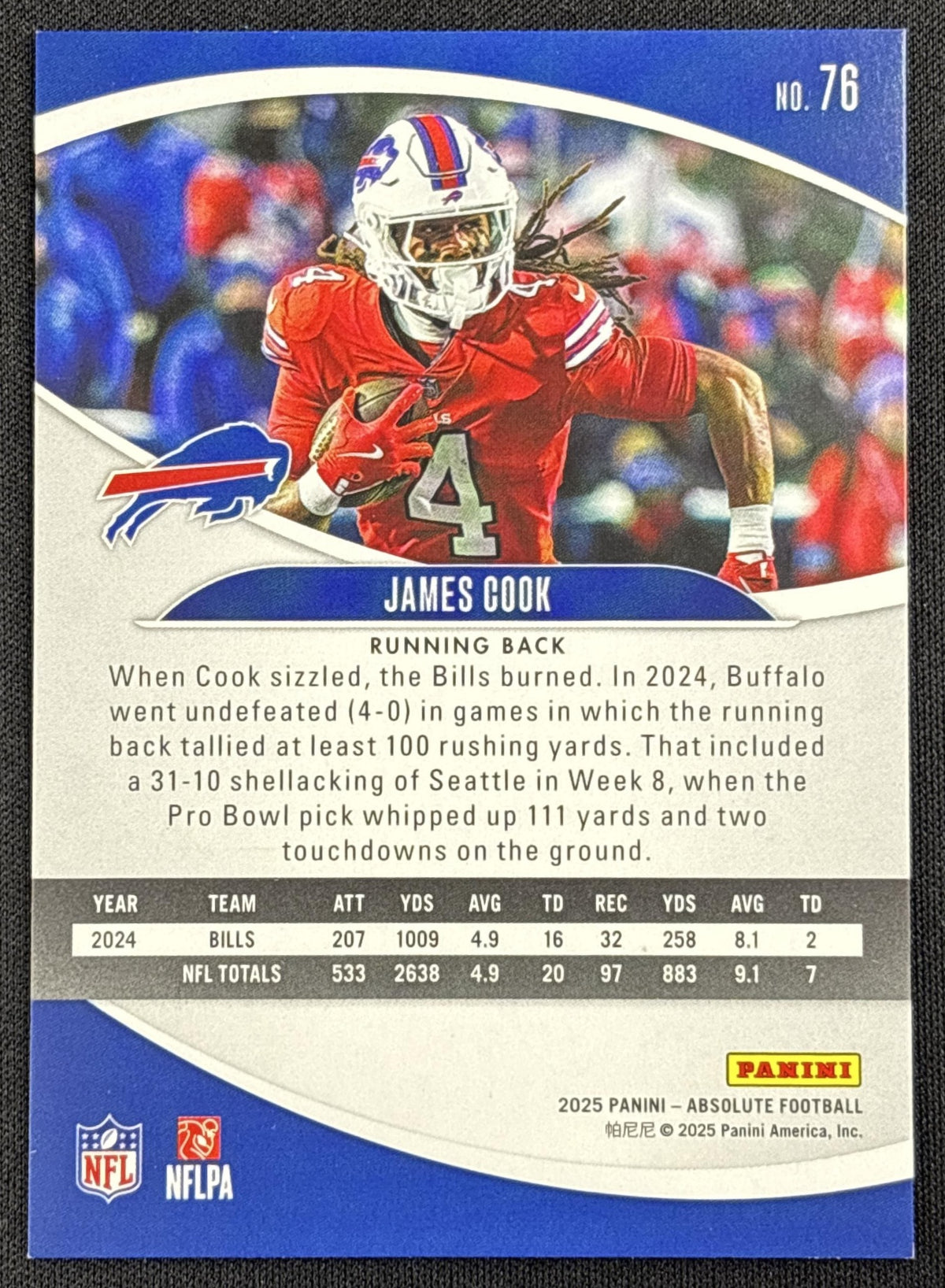 James Cook 2025 Panini Absolute Purple Rain /190 Bills