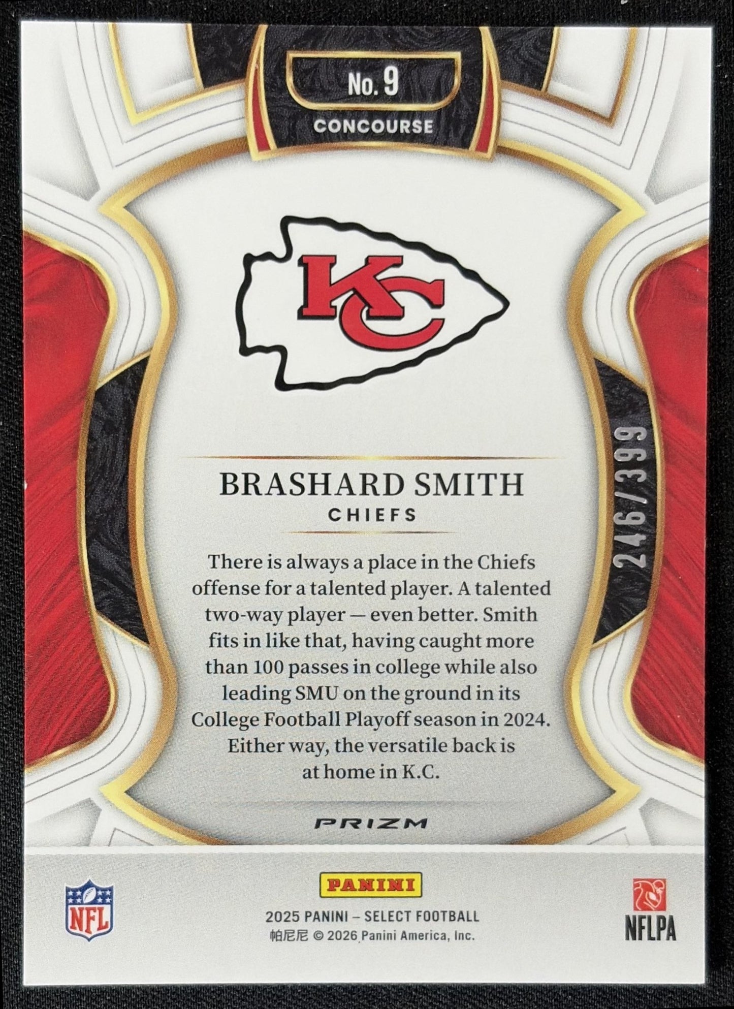 Brashard Smith 2025 Panini Select Concourse Tri-Color Prizm /399 Chiefs back