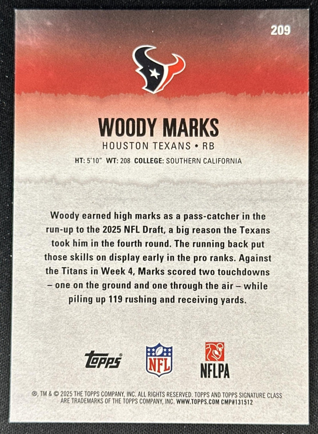 Woody Marks 2025 Topps Signature Class Green & Purple Rookie Texans back