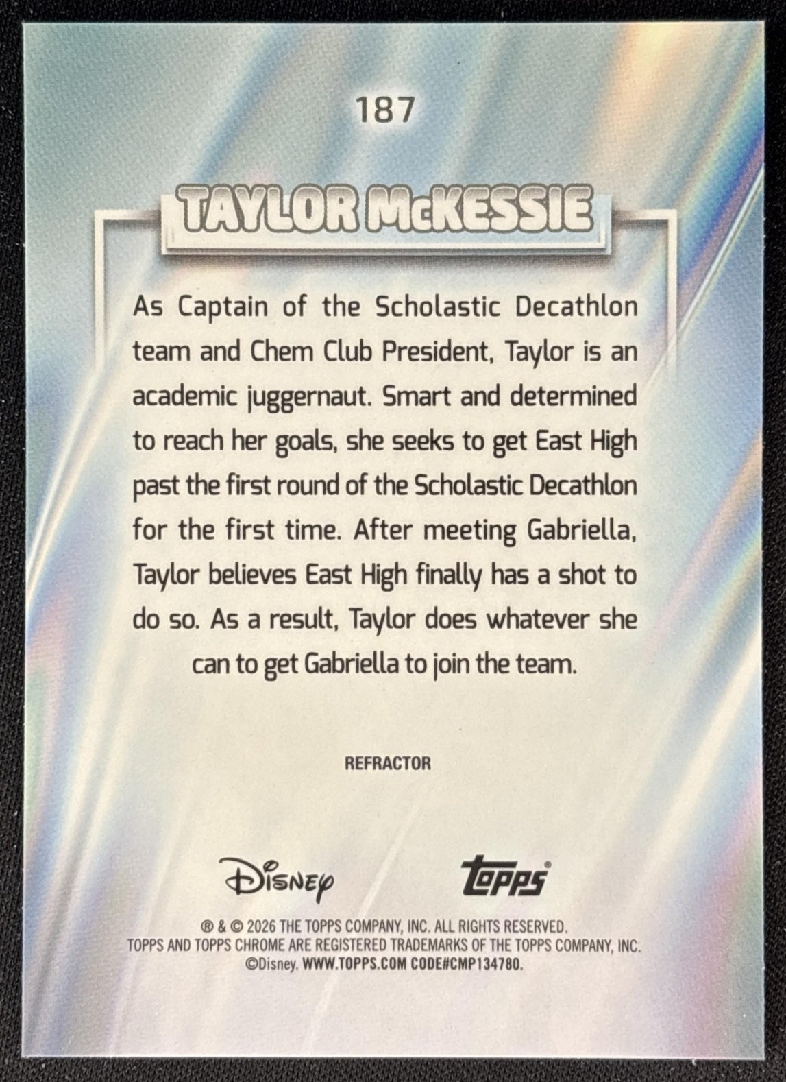 Taylor McKessie 2026 Topps Chrome Disney Refractor High School Musical Back