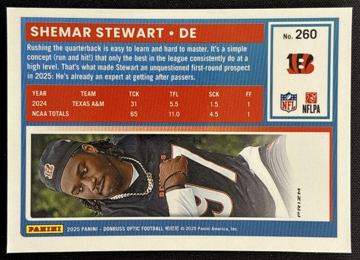 Shemar Stewart 2025 Panini Donruss Optic Rated Rookie Purple Shock Prizm Bengals back
